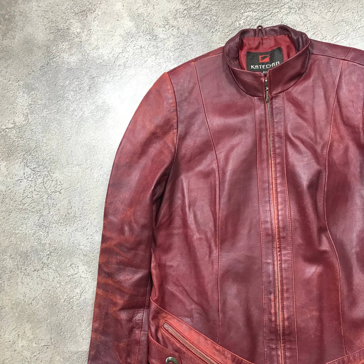 Vintage Vintage Y2K Burgundy Leather Jacket Streetwear 90s Boxy M Size M / US 6-8 / IT 42-44 - 2 Thumbnail