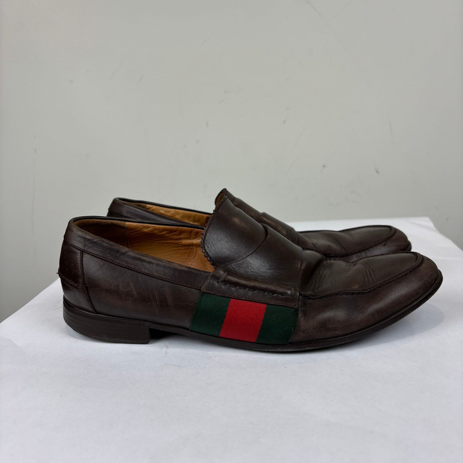 Gucci Gucci Brown Leather Web Slip On Loafers Men's 9 Size US 9 / EU 42 - 3 Thumbnail
