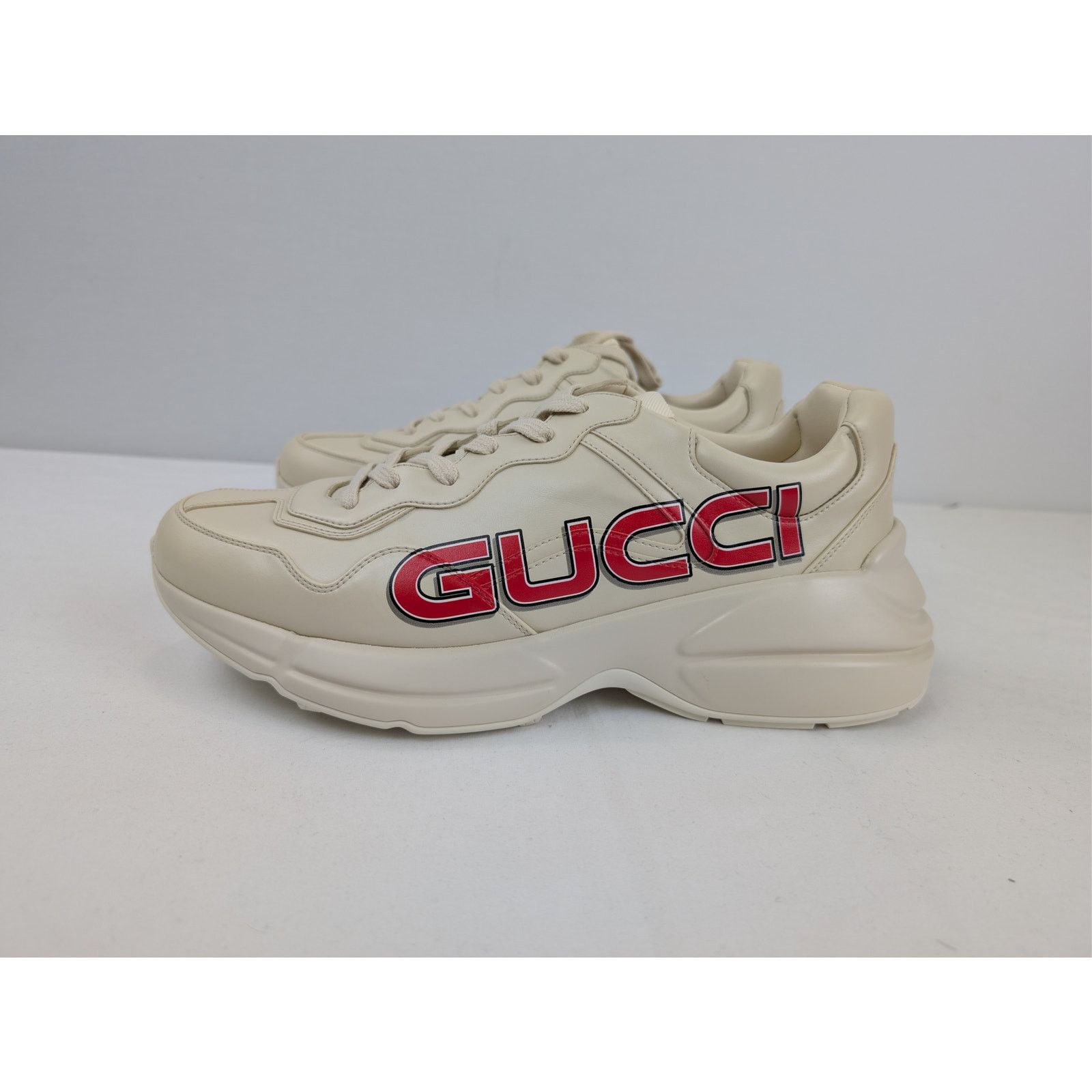 Gucci o1rshd1 Gucci logo print Rhyton leather sneakers in ivory Size US 10.5 / EU 43-44 - 9 Thumbnail