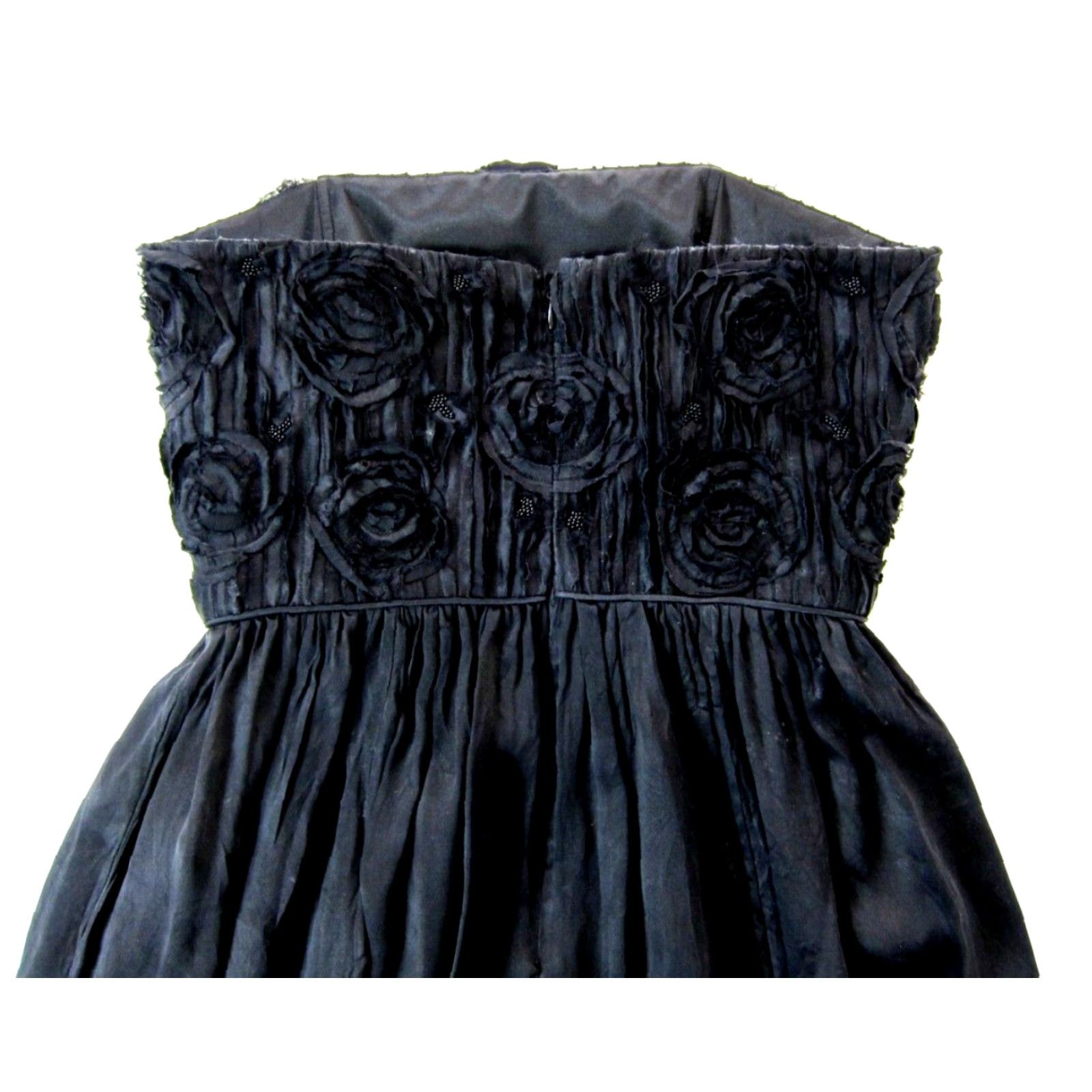 VINTAGE Shelli Segal Laundry 100% Silk Black Strapless Beaded Embroidered  Floral Dress 6