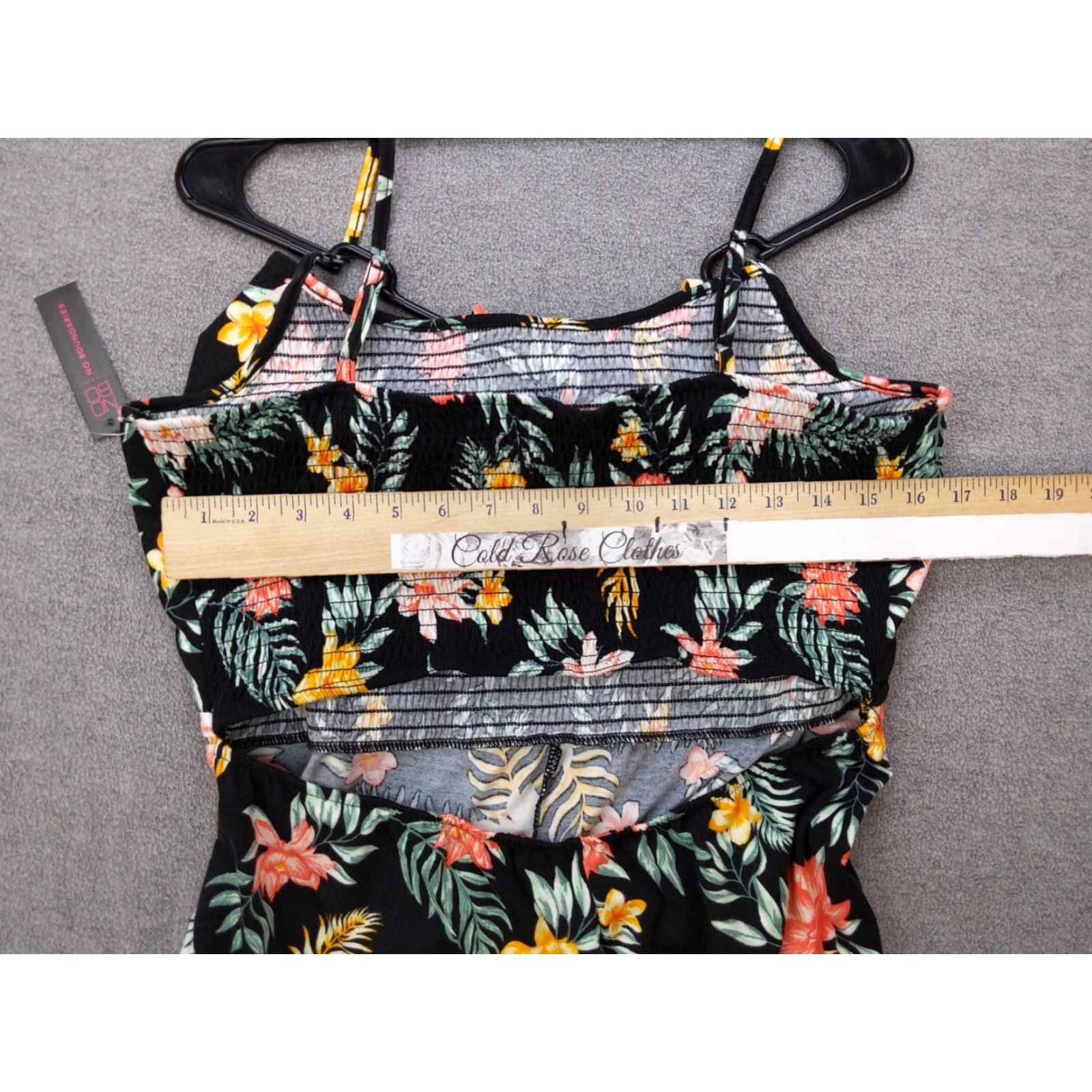 Vintage No Boundaries Jumpsuit Womens XL Black Floral Wide Leg Smocked Tie Front Summer Size 40" / US 18 - 7 Thumbnail