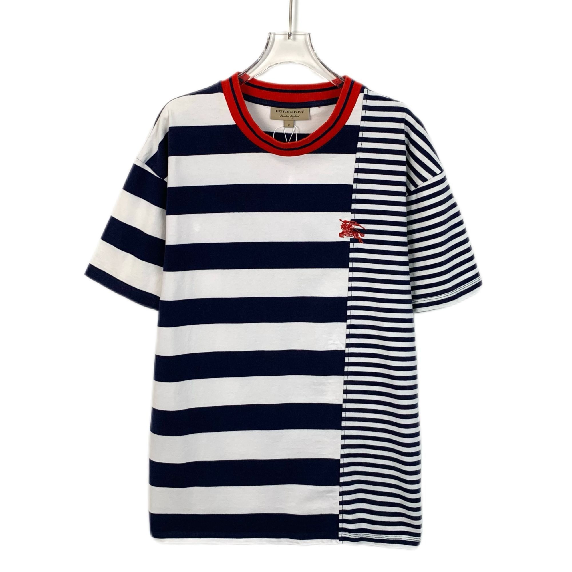 Burberry Burberry Striped Navy & White Cotton T-Shirt With Red Accent Size M / US 6-8 / IT 42-44 - 1 Thumbnail