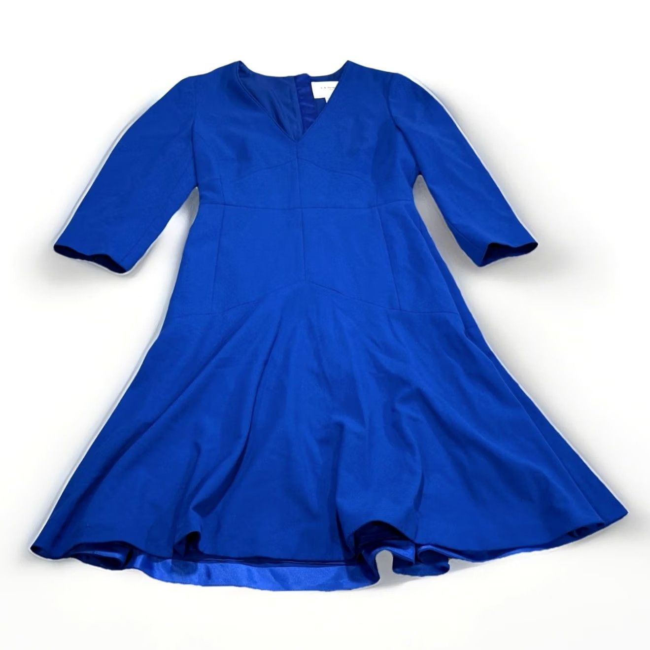 Vintage LK Bennett Belle Dress Women Sz 6 Cobalt Blue V Neck 3/4 Sleeve Office Old Money Fit & Flare Zip Size M / US 6-8 / IT 42-44 - 2 Thumbnail