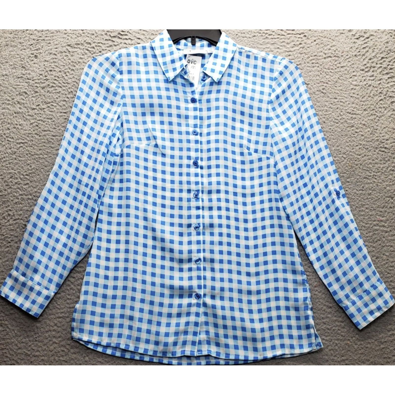 Denim & Co. Denim & Co. Shirt Womens 2XS Plaid Roll Tab Oversized Button-Up Multicolor Shirt Women 2XS Casual Size XXS / US 00 / IT 34 - 2 Thumbnail