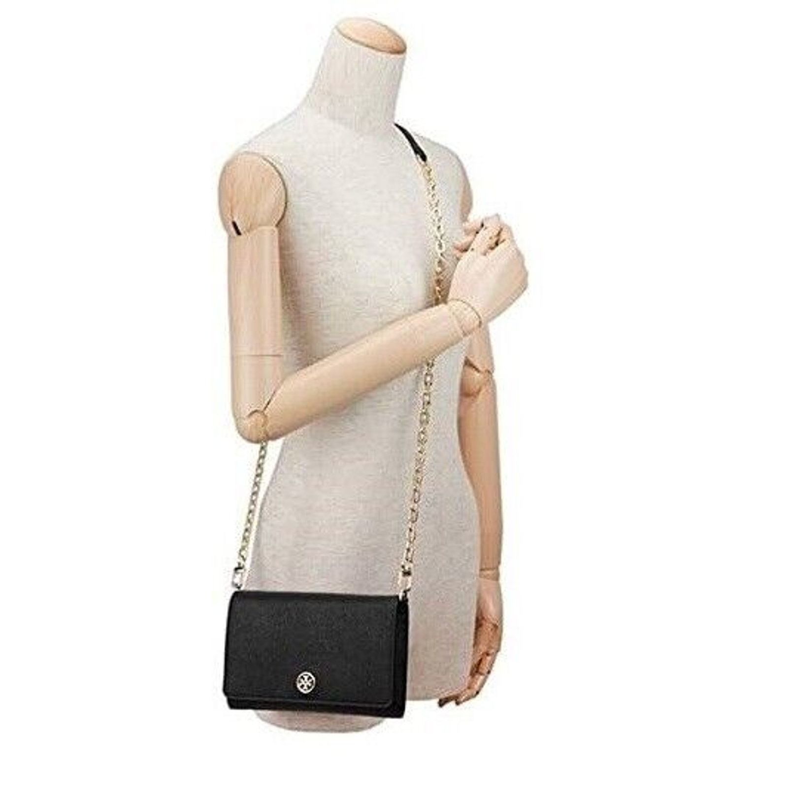 Tory Burch ROBINSON BLACK SAFFIANO LEATHER CHAIN SHOULDER CLUTCH BAG Size ONE SIZE - 6 Thumbnail