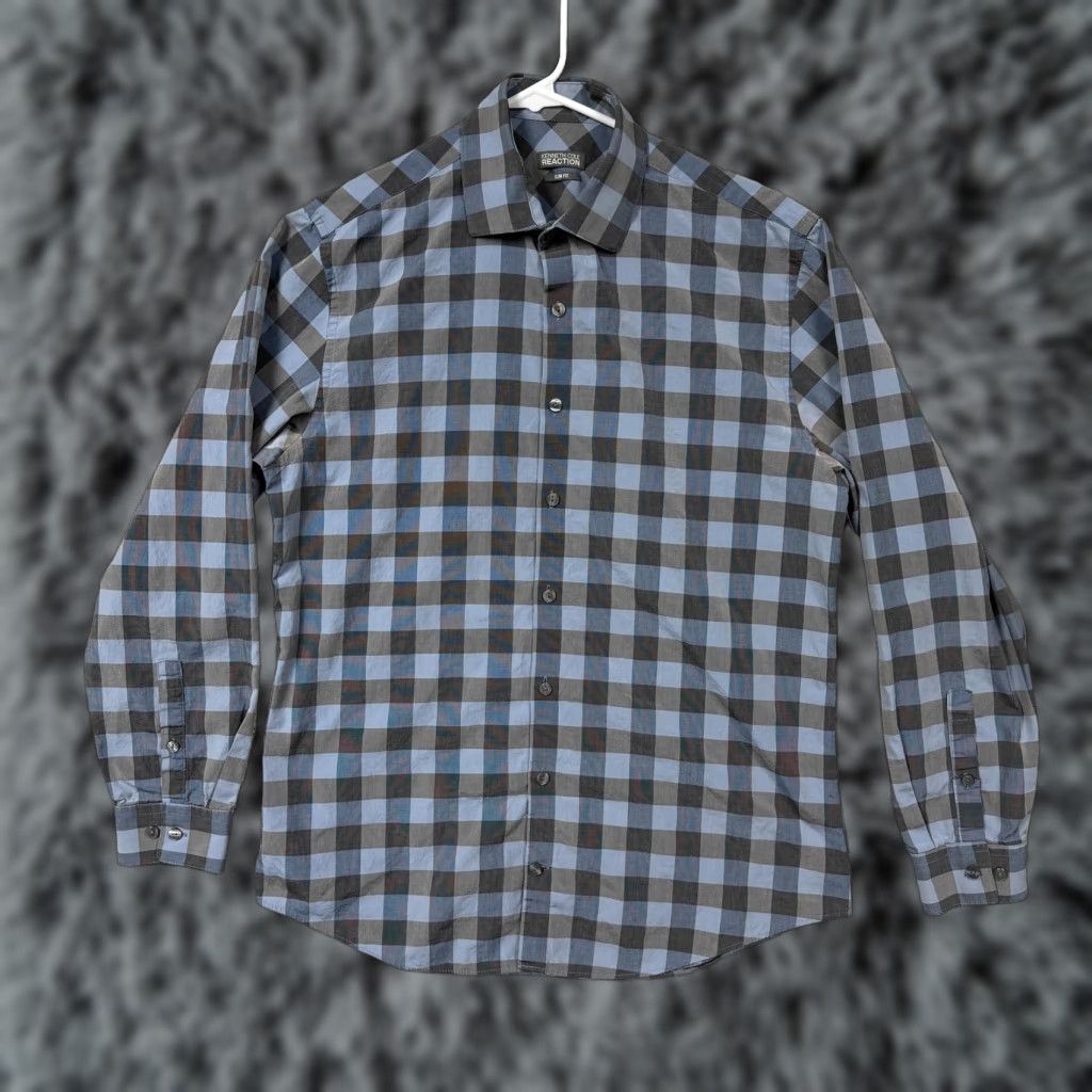Kenneth Cole Kenneth Cole Reaction Dress Shirt Slim Fit 15.5 32/33 Blue Check Mens Shirt Business Casual Slim Fit Size US L / EU 52-54 / 3 - 1 Thumbnail