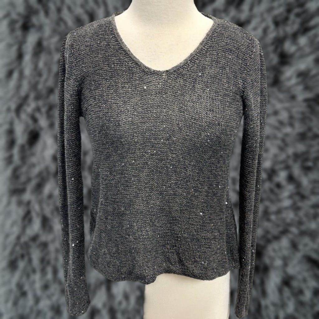 Eileen Fisher Eileen Fisher Sweater Women Petite Small Grey Linen Cotton Sequin V-Neck Pullover Size S / US 4 / IT 40 - 1 Thumbnail