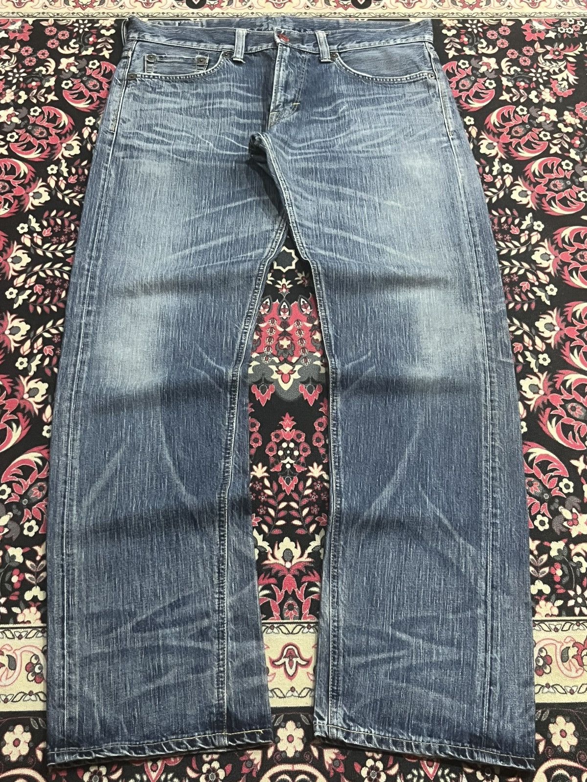 Edwin Edwin 503 Blue Trip Slashed Blue Washed Straight Leg Jeans Size US 34 / EU 50 - 1 Thumbnail
