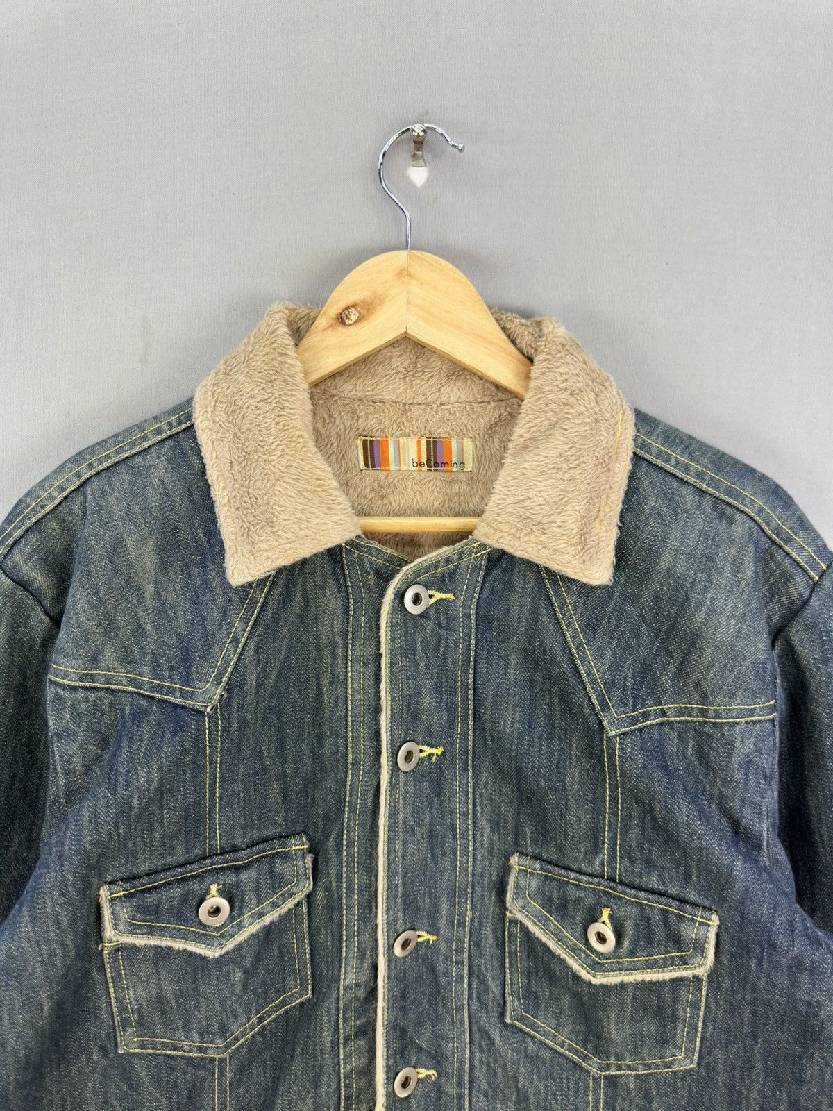 Japanese Brand Denim Sherpa Trucker Jacket by Be Coming Size US L / EU 52-54 / 3 - 7 Thumbnail