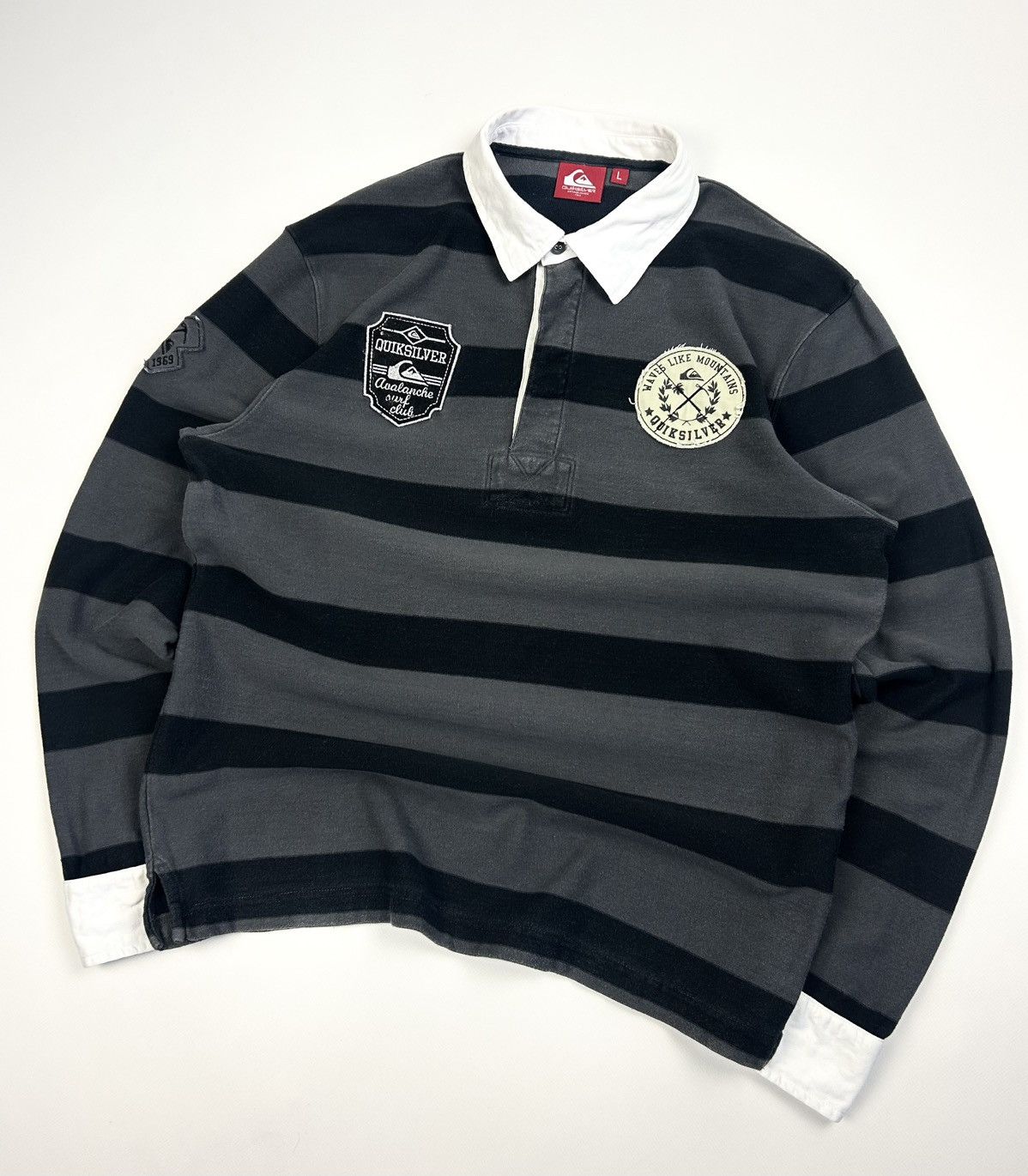 Quiksilver Vintage Quiksilver Striped Rugby Shirt Jersey Grey Y2K Size US L / EU 52-54 / 3 - 6 Thumbnail