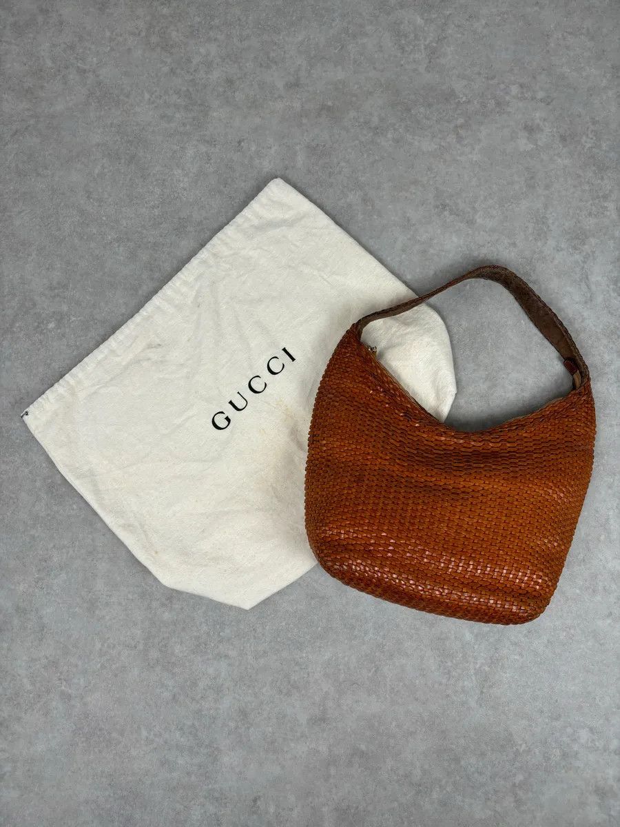Gucci SS2004 Gucci Cognac Woven Leather Bamboo Handle Hobo Bag by Tom Ford Size ONE SIZE - 4 Thumbnail