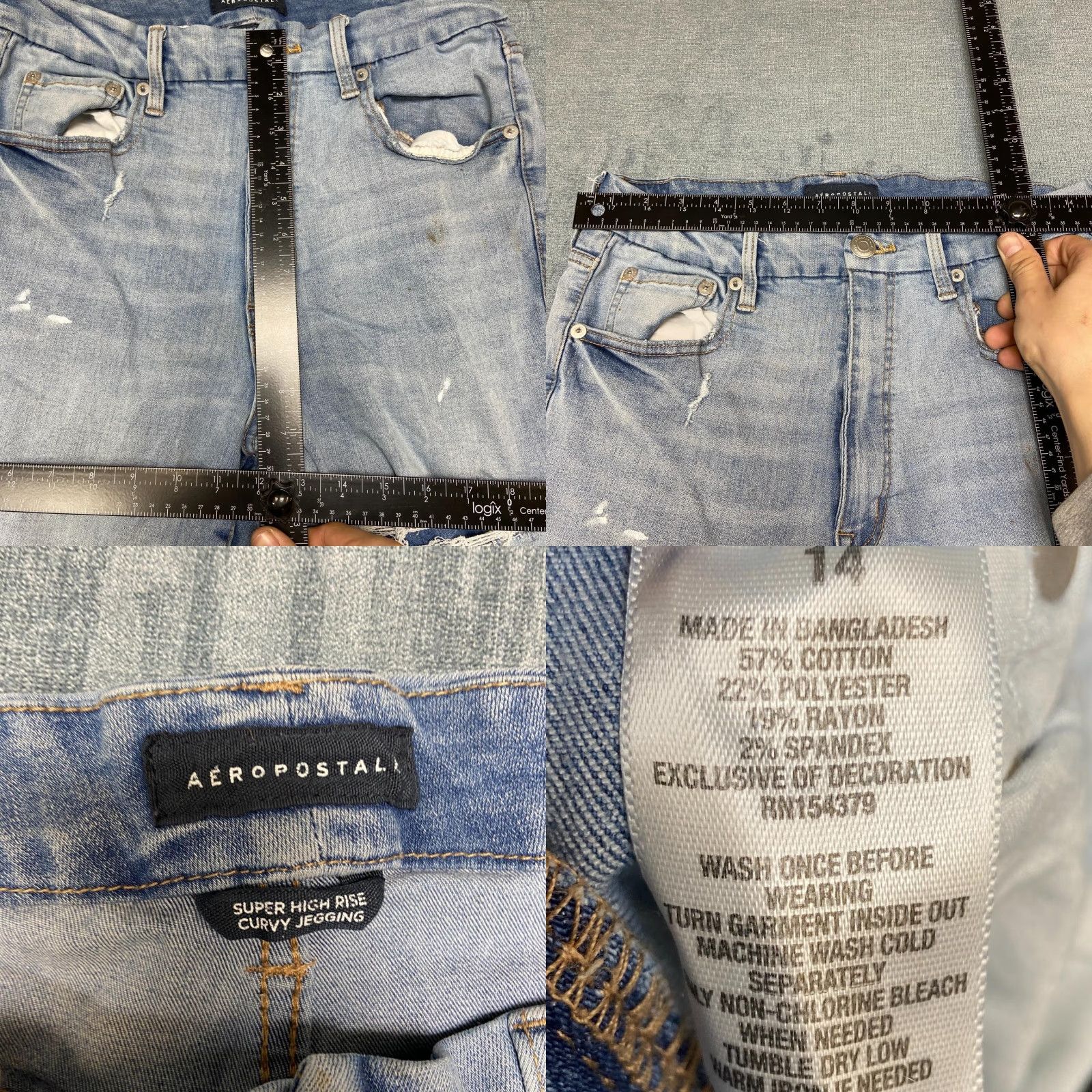 Aeropostale Aeropostale Curvy Jegging Jeans Womens 14 Blue Distressed Frayed Hem High Rise Size 36" / US 14 / IT 50 - 8 Thumbnail