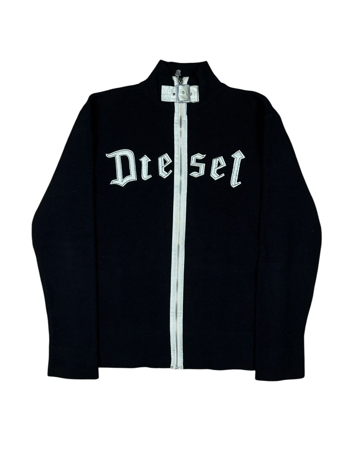 Diesel 2000s Diesel Woolen Goth Logo Zip Up Knit Size US M / EU 48-50 / 2 - 1 Thumbnail