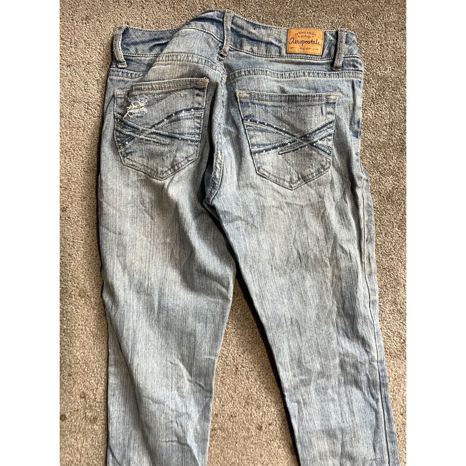 Vintage Aeropostale Jeans Womens 1/2 Reg Blue Distressed Bayla Skinny Low Rise Denim Size 25" / US 0 / IT 36 - 2 Thumbnail