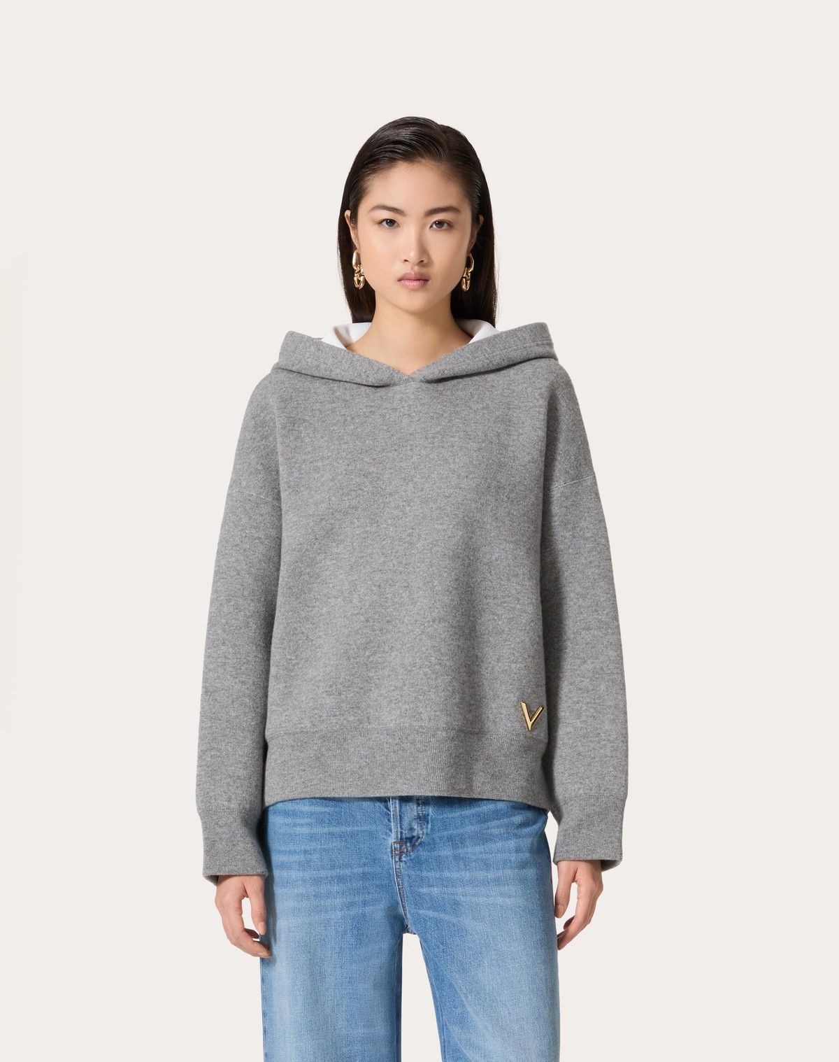 Valentino o1s1wg110525 Wool And Stretched Viscose Jumper in Grey Size L / US 10 / IT 46 - 4 Thumbnail