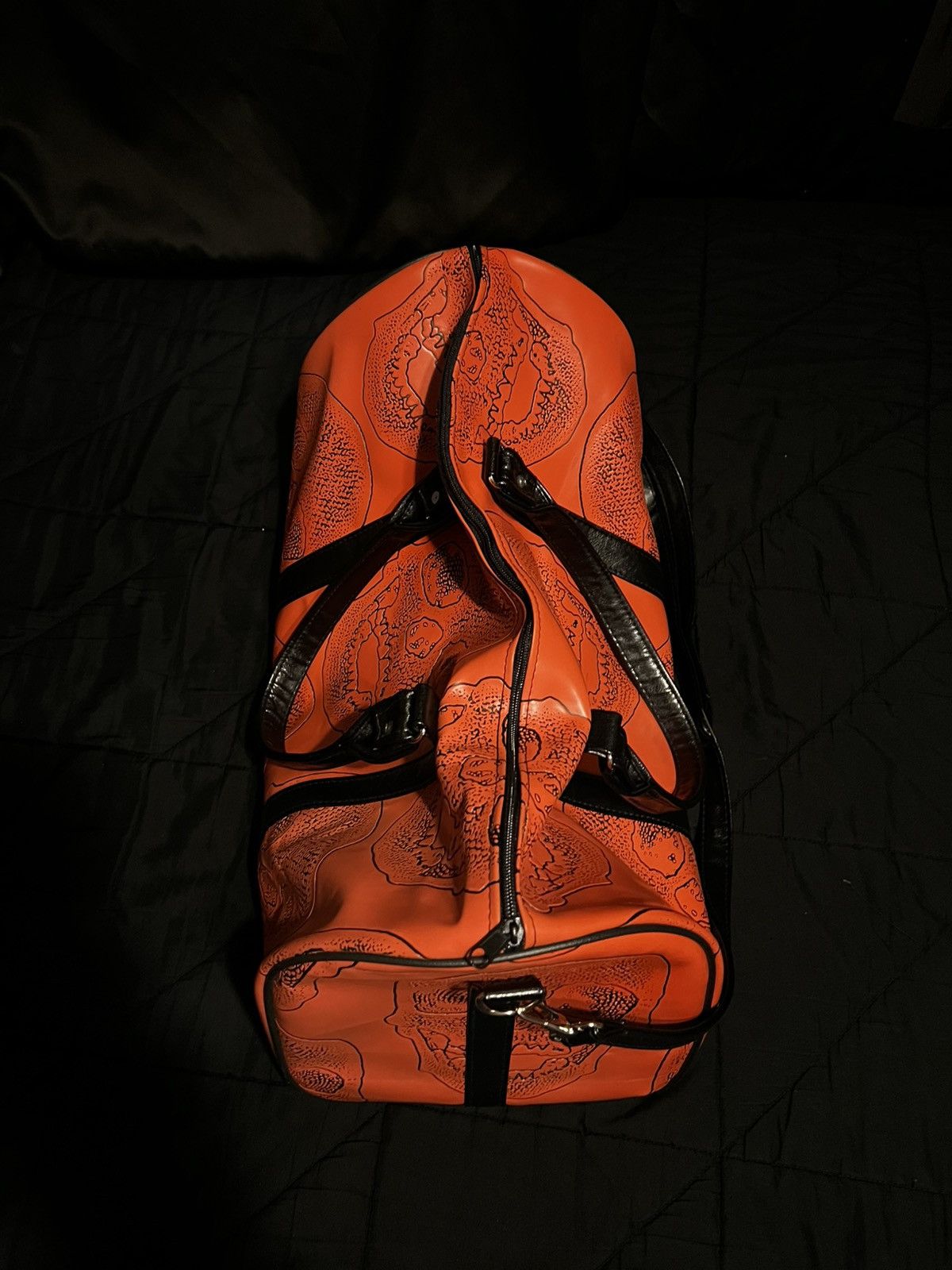 Other Orange/Black Skull Leather Duffel Bag Size ONE SIZE - 3 Thumbnail