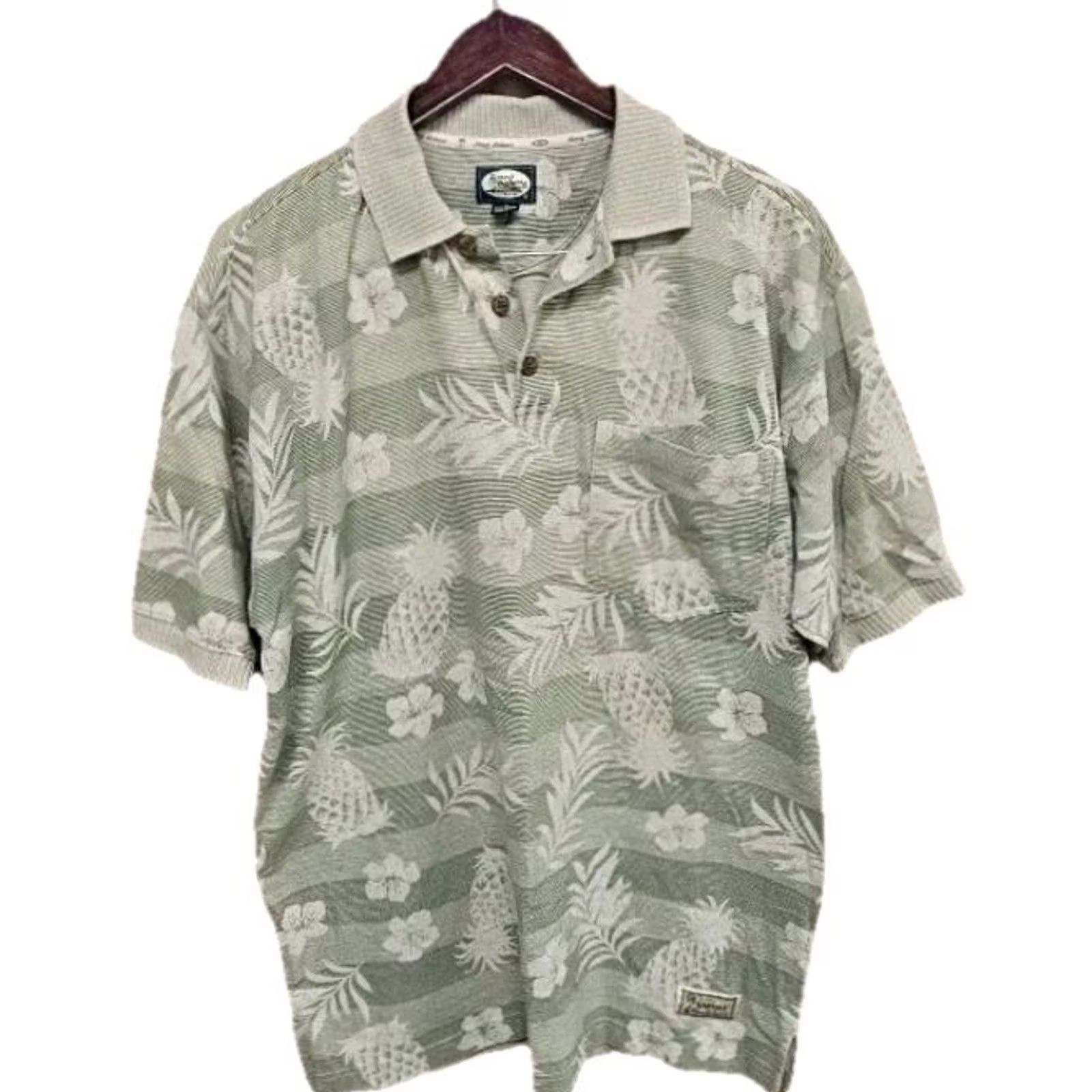 Tommy Bahama Tommy Bahama Shirt Tropical Pineapple Palm Leaves Green Medium Short Sleeve Button-Up Collared Knit Cotton Size US M / EU 48-50 / 2 - 4 Thumbnail