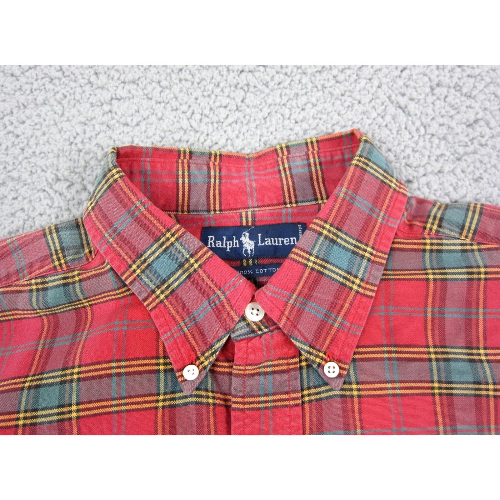 Ralph Lauren VINTAGE Ralph Lauren Shirt Mens XL Red Green Polo Crest Pocket Size US XL / EU 56 / 4 - 5 Thumbnail