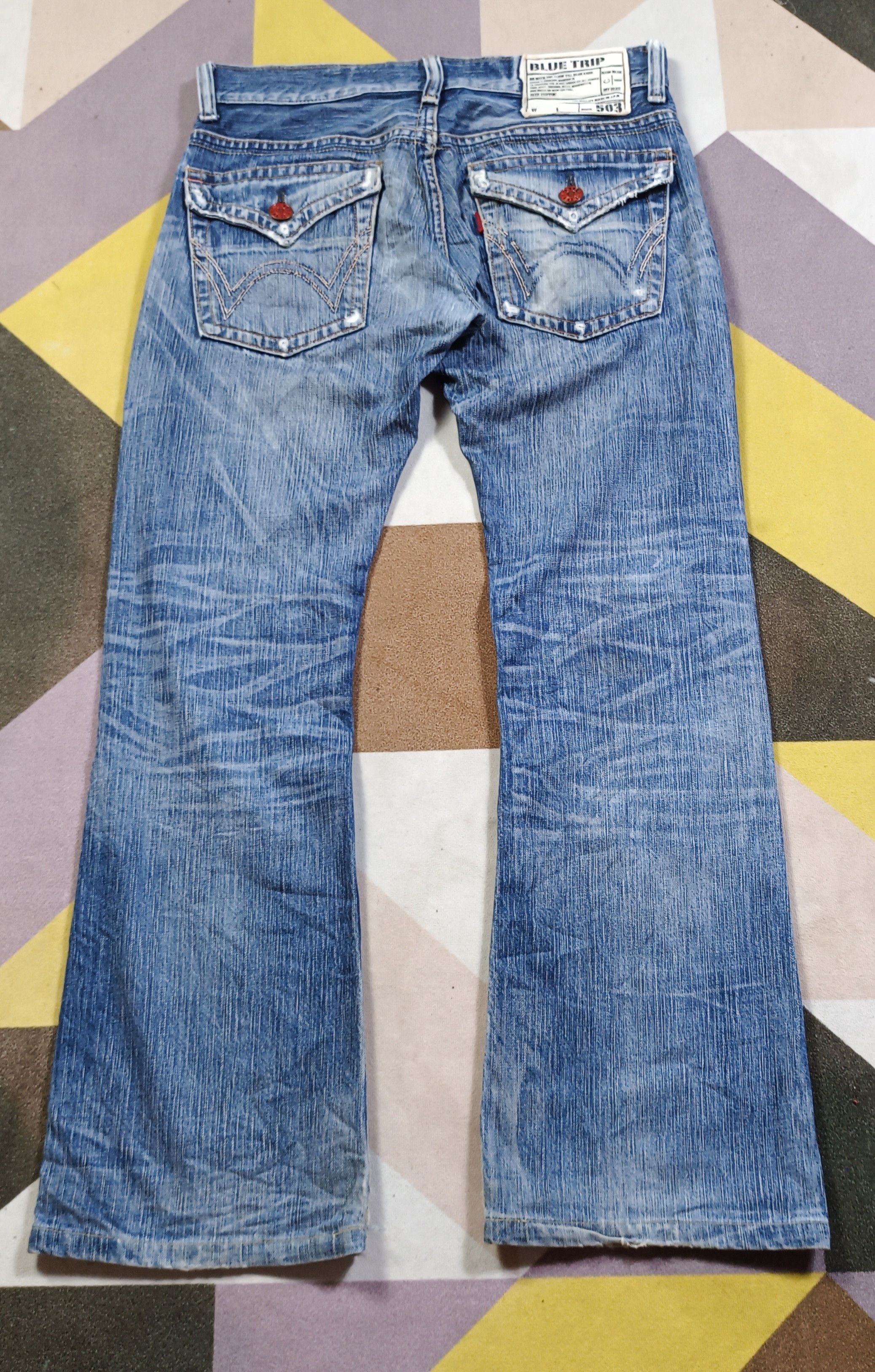 Edwin Vintage Edwin 503 Blue Trip Distressed Jeans Very Rare Size US 32 / EU 48 - 1 Thumbnail