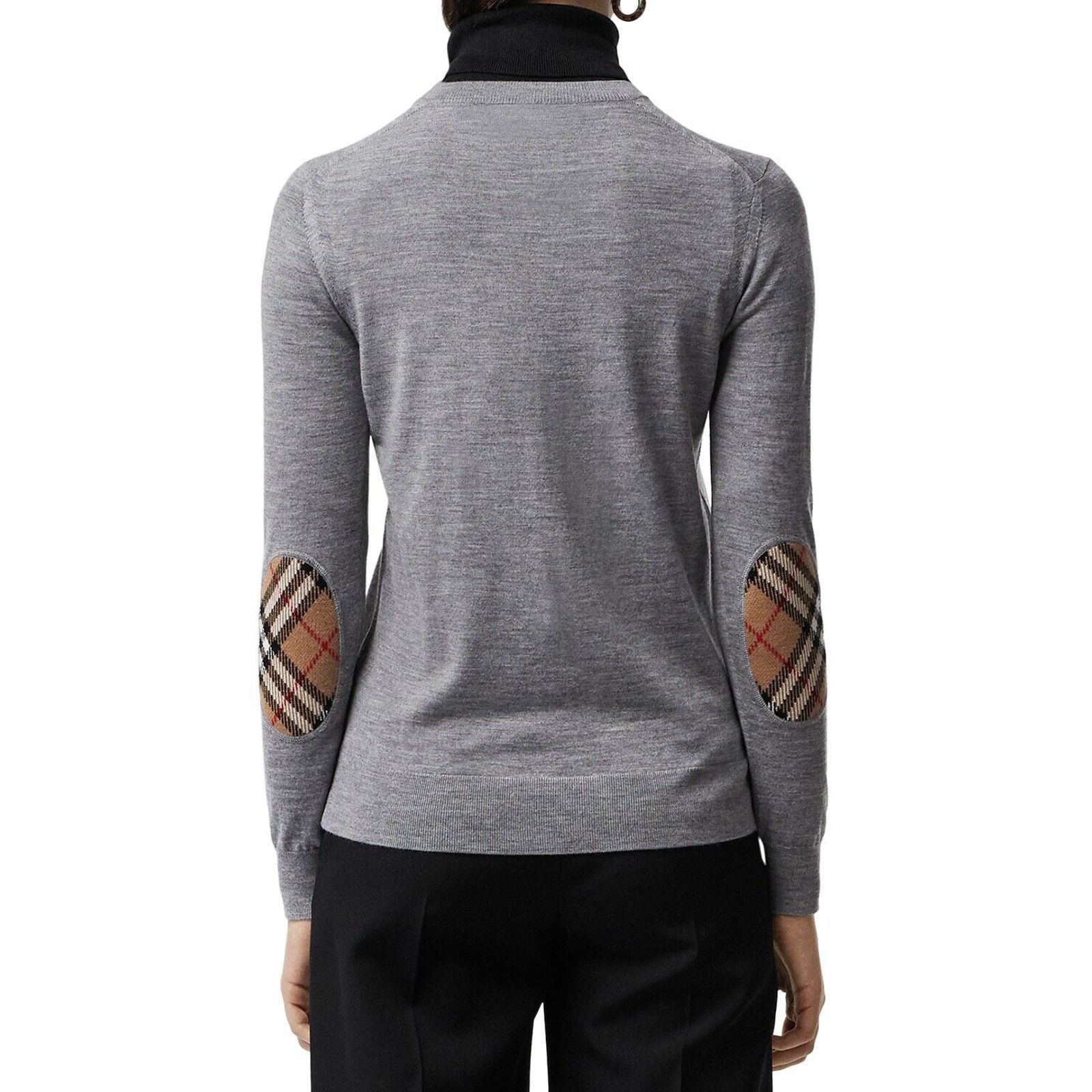 Burberry BEMPTON GRAY WOOL ELBOW CHECK PATCHES PULLOVER SWEATER L Size L / US 10 / IT 46 - 4 Thumbnail