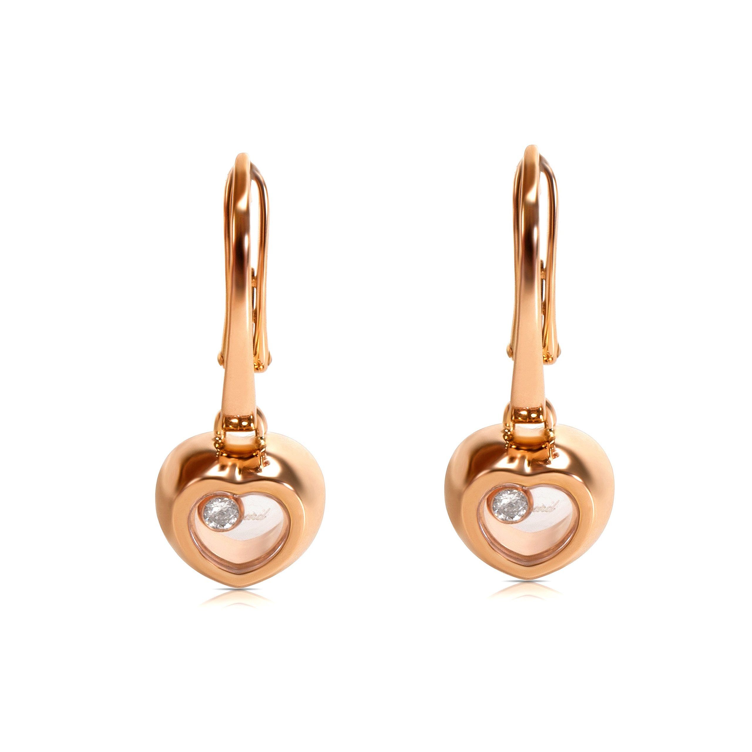 image of Chopard Miss Happy Diamond Heart Earrings In 18K Rose Gold, Women's