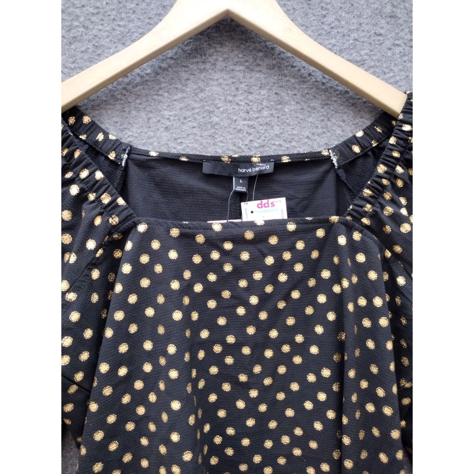 Vintage Harve Benard Blouse Off Shoulder 3/4 Sleeve Polka Dot Gold Black L Womens Size L / US 10 / IT 46 - 3 Thumbnail
