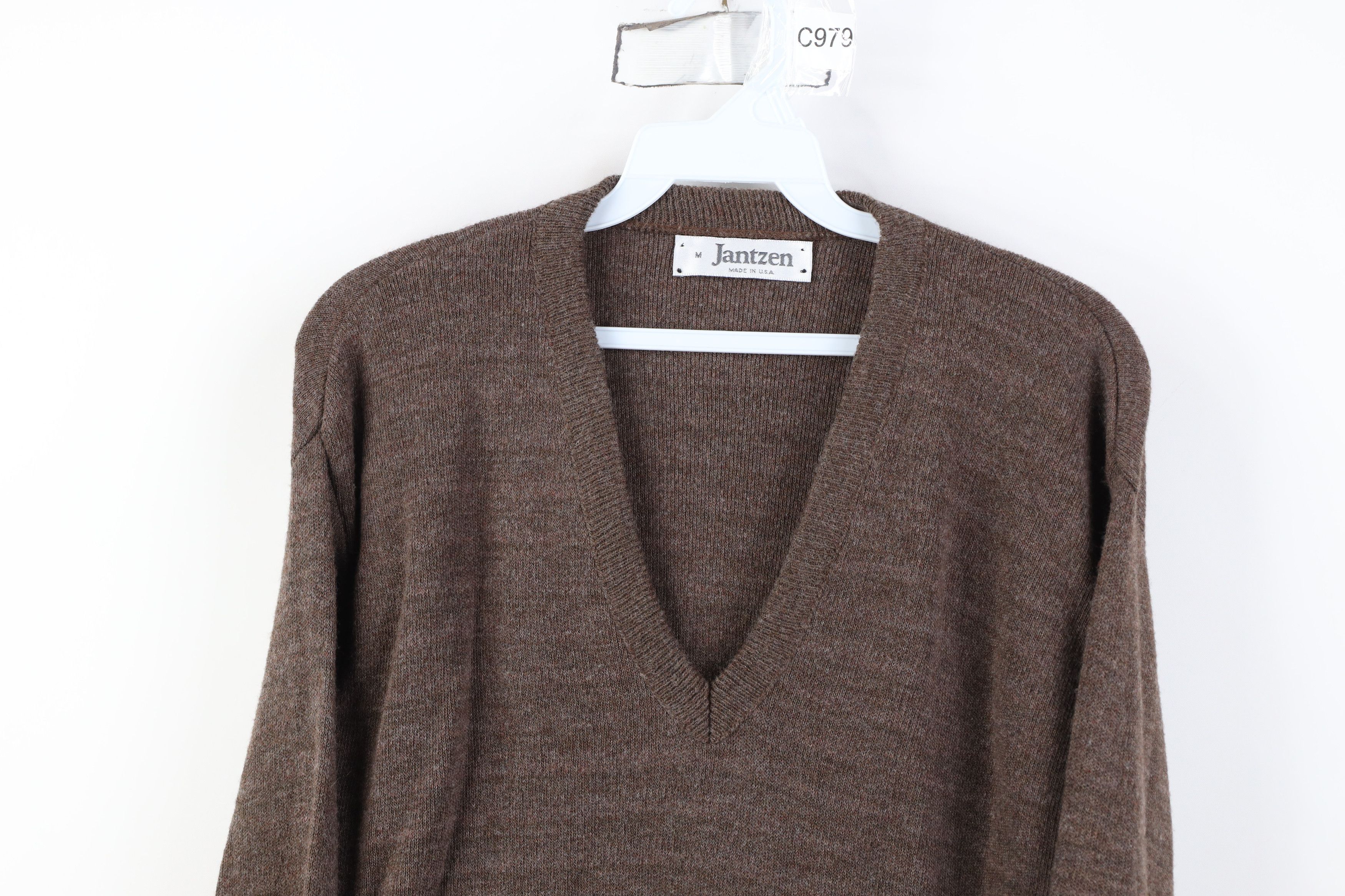 Vintage Vintage 70s Streetwear Blank Knit V-Neck Sweater Brown USA Size US M / EU 48-50 / 2 - 2 Thumbnail