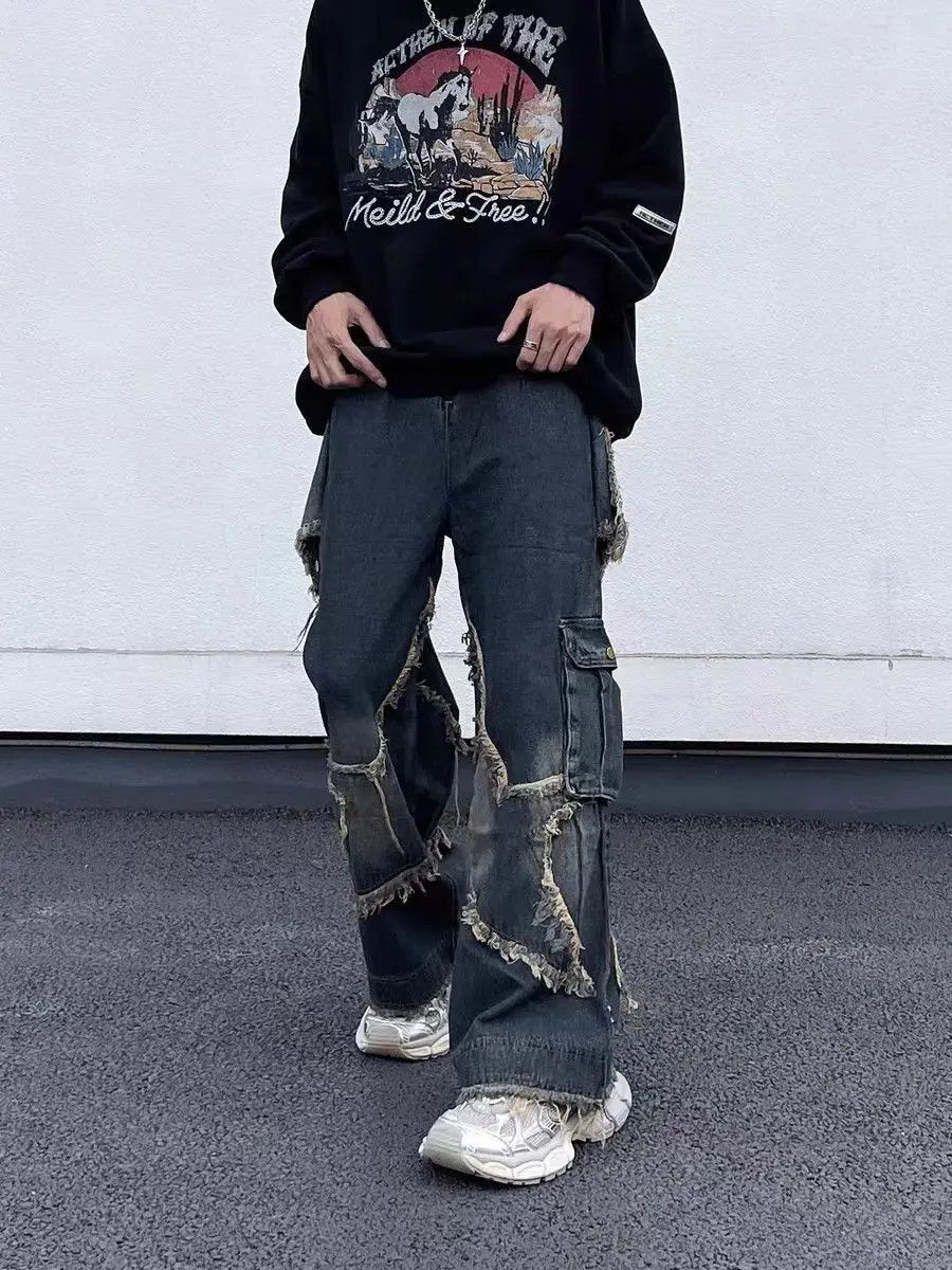 Japanese Brand Retro washed distressed star work jeans Size US 32 / EU 48 - 5 Thumbnail