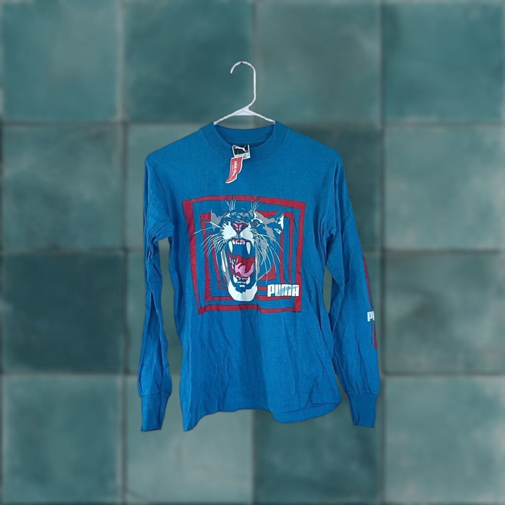 Puma VINTAGE PUMA Shirt Womens M Blue 80s Long Sleeve Graphic Tee NOS NWT USA made Size M / US 6-8 / IT 42-44 - 1 Thumbnail