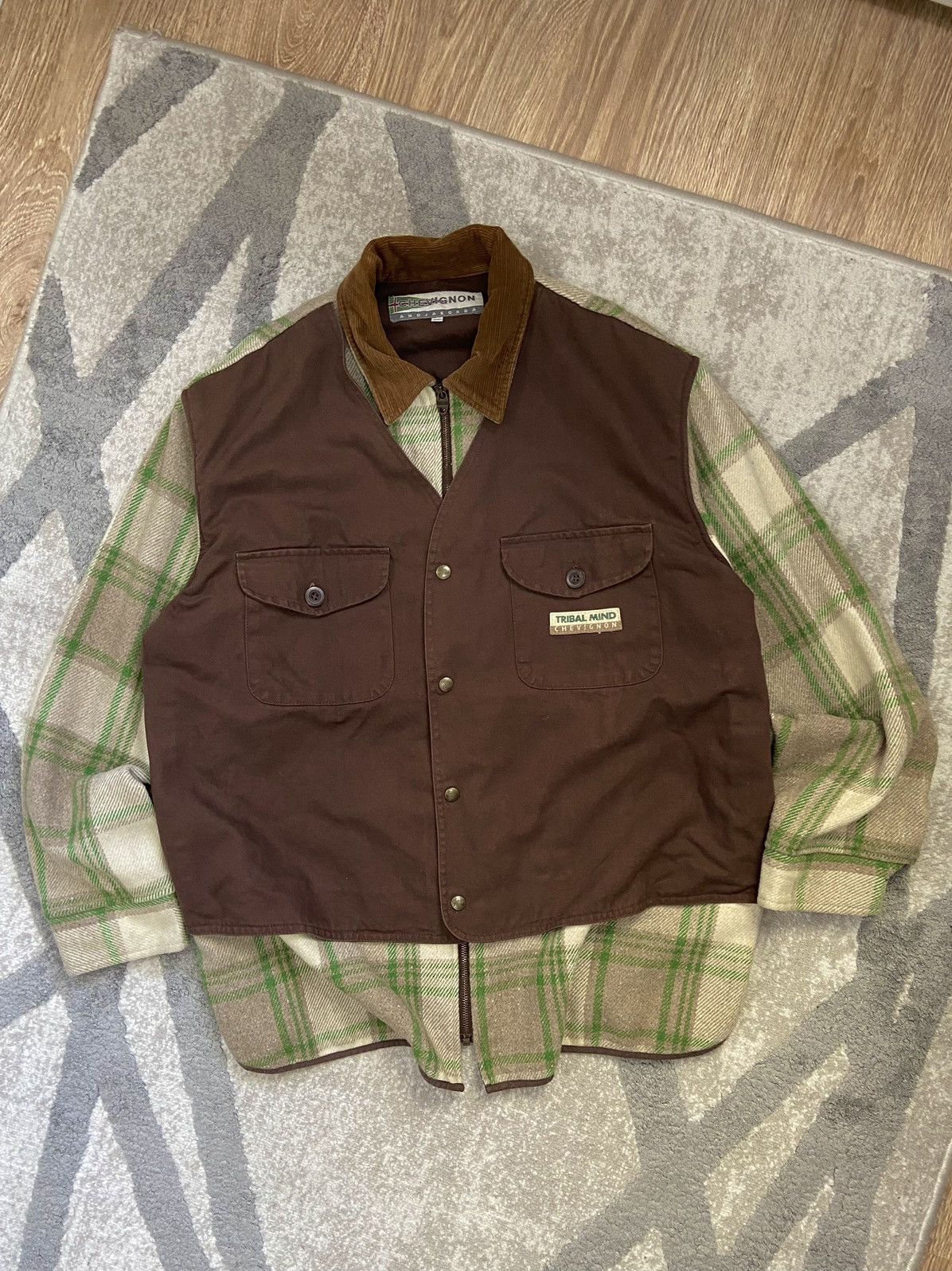 image of Chevignon Vintage Flanel Combined Shirt in Green, Men's (Size 2XL)