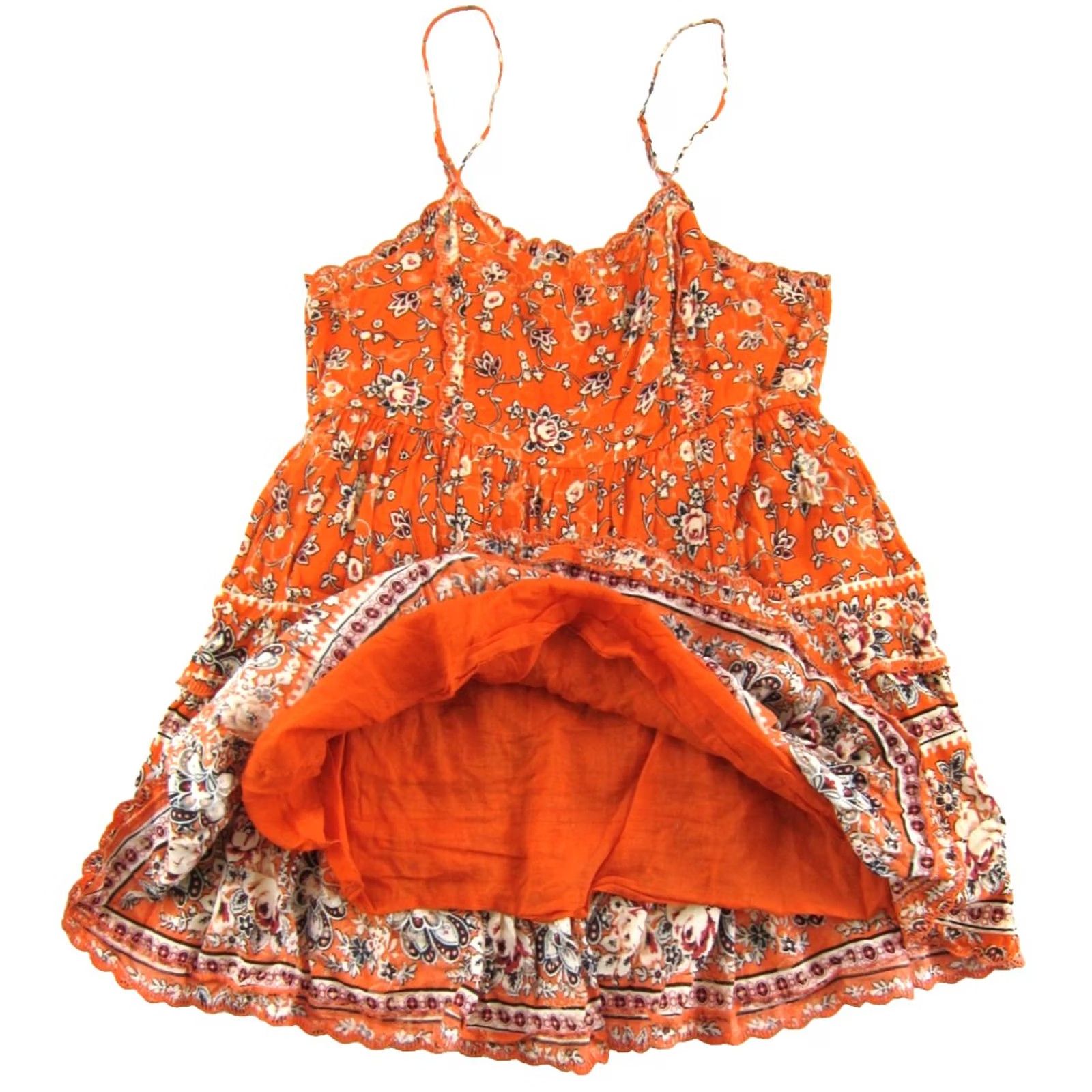 Urban Outfitters URBAN OUTFITTERS Rayon Orange Floral Spaghetti Strap Short Slip Sun Dress XS Size 26" / US 2 / IT 38 - 4 Thumbnail