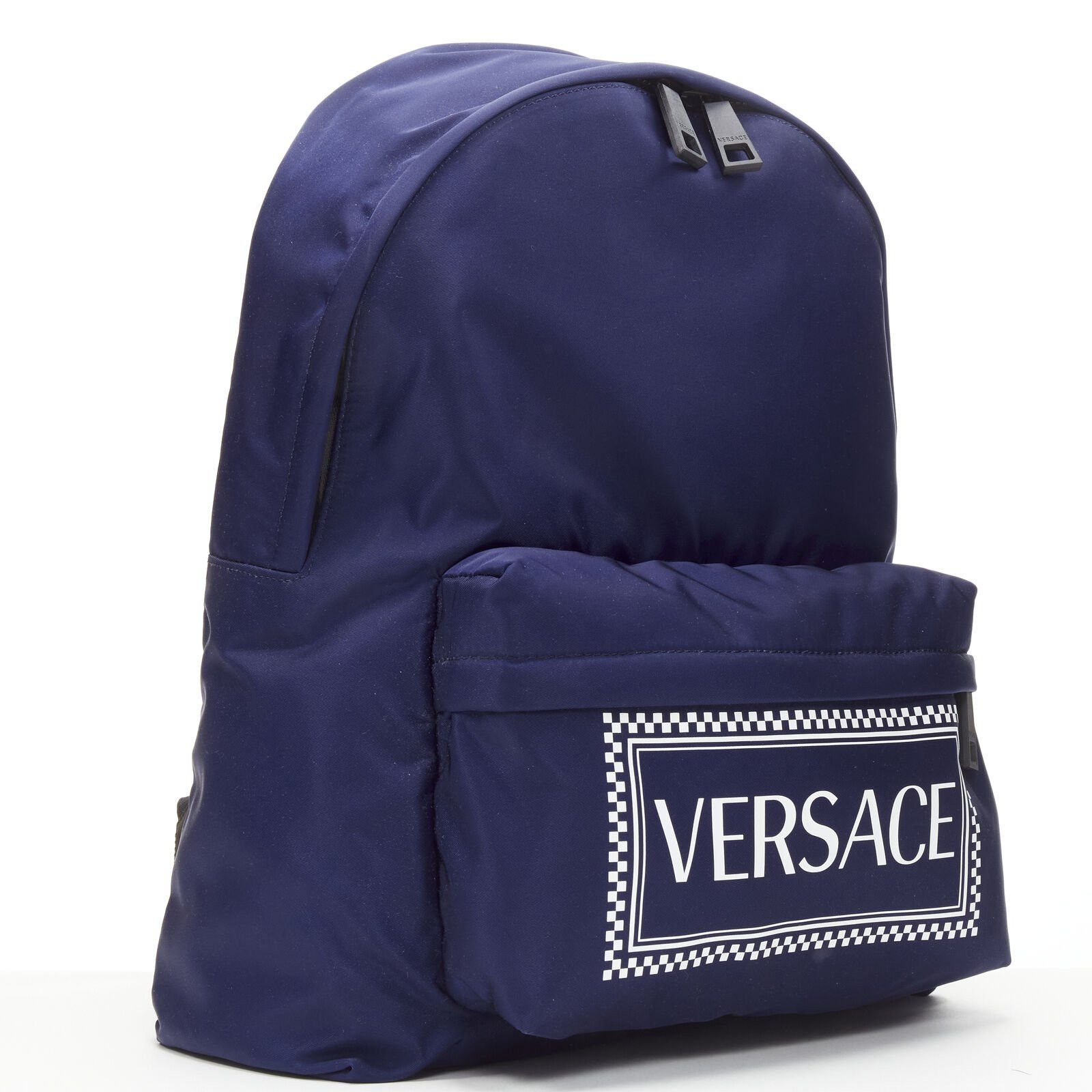 Versace VERSACE 90's Box Logo navy blue nylon Greca strap backpack Size ONE SIZE - 1 Thumbnail