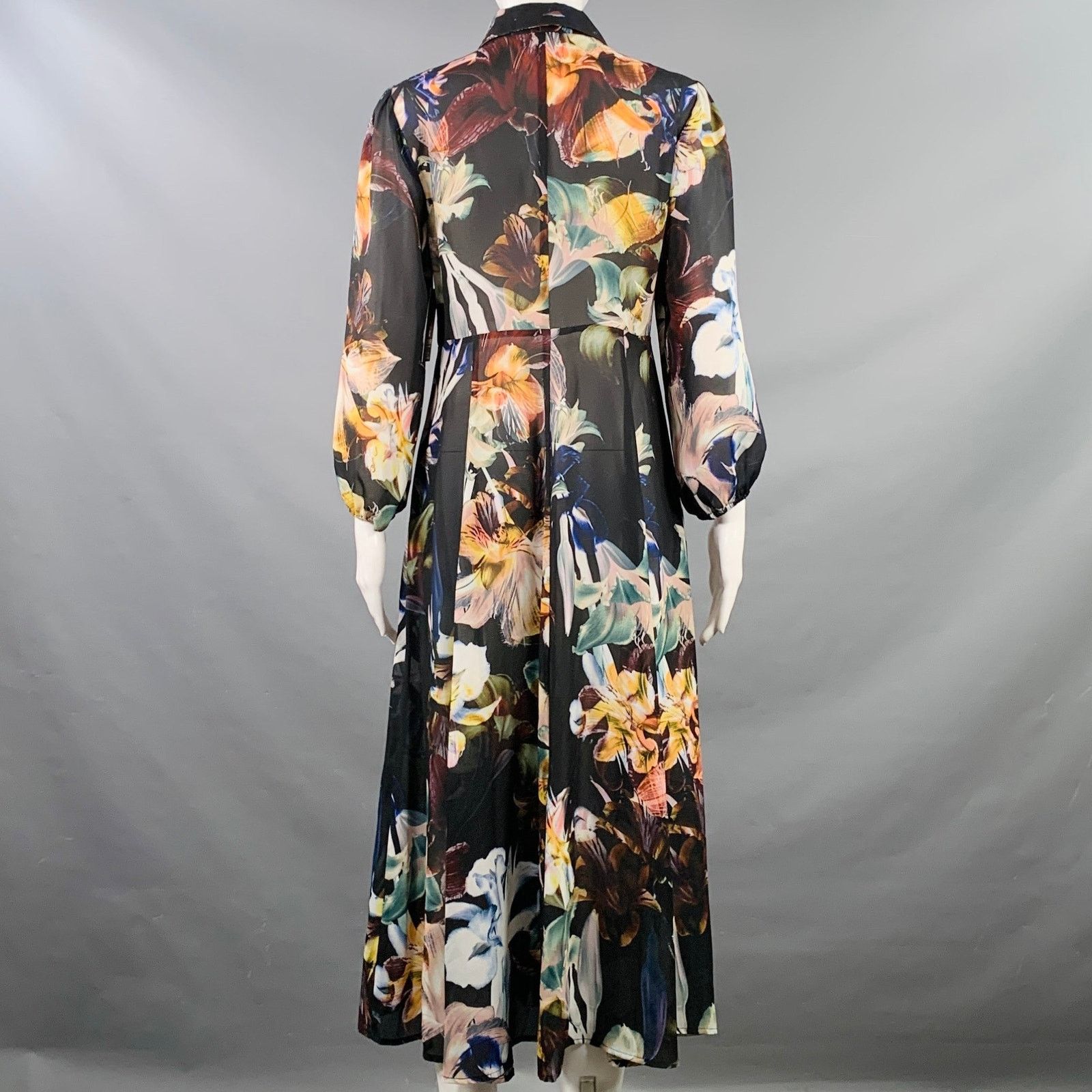 Other Black Multi Color Polyester Floral 3/4 Sleeves Shirt Dress Size M / US 6-8 / IT 42-44 - 4 Thumbnail
