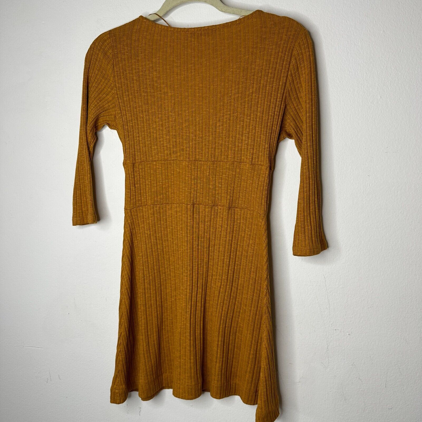 Pull & Bear Pull & Bear Golden Rib Long Sleeve VNeck Button Mini Dress S Size S / US 4 / IT 40 - 2 Thumbnail