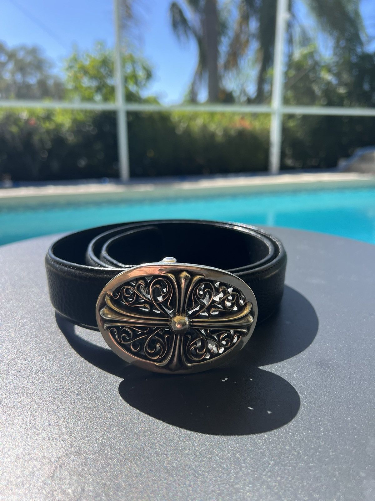 Vintage Chrome Hearts belt with sterling silver buckle.