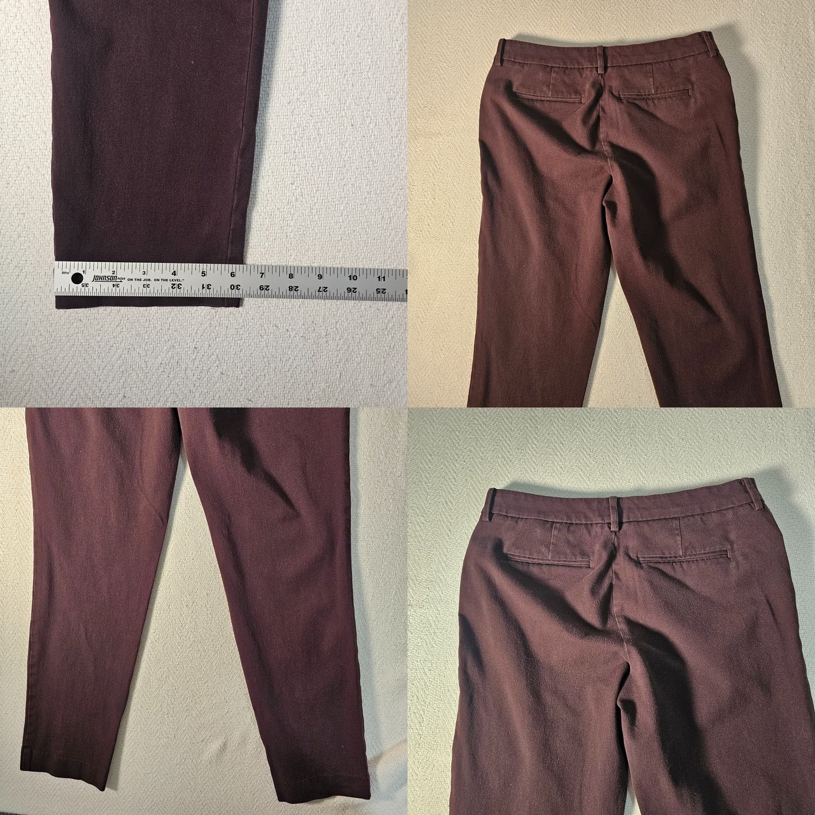 Vintage 41 Hawthorne Wine Straight Leg Chino Pants Women's Size 10 Cropped Dressy Career Professional Suiting Material Blend Stretch Closet Ready Size 32" / US 10 / IT 46 - 8 Thumbnail