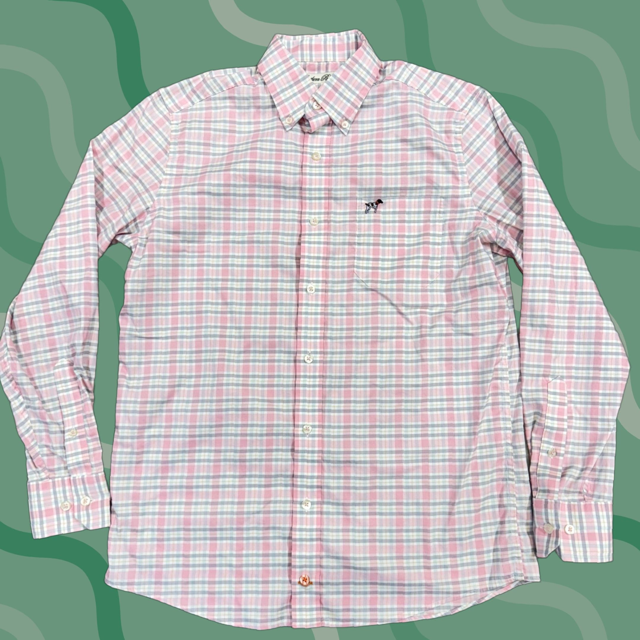 CO Southern Point Co Shirt Mens Small Pink Blue Plaid Button-Down Long Sleeve Dog Pattern Embroidered Pocketed Vintage 20 Years & Older Size US S / EU 44-46 / 1 - 1 Thumbnail