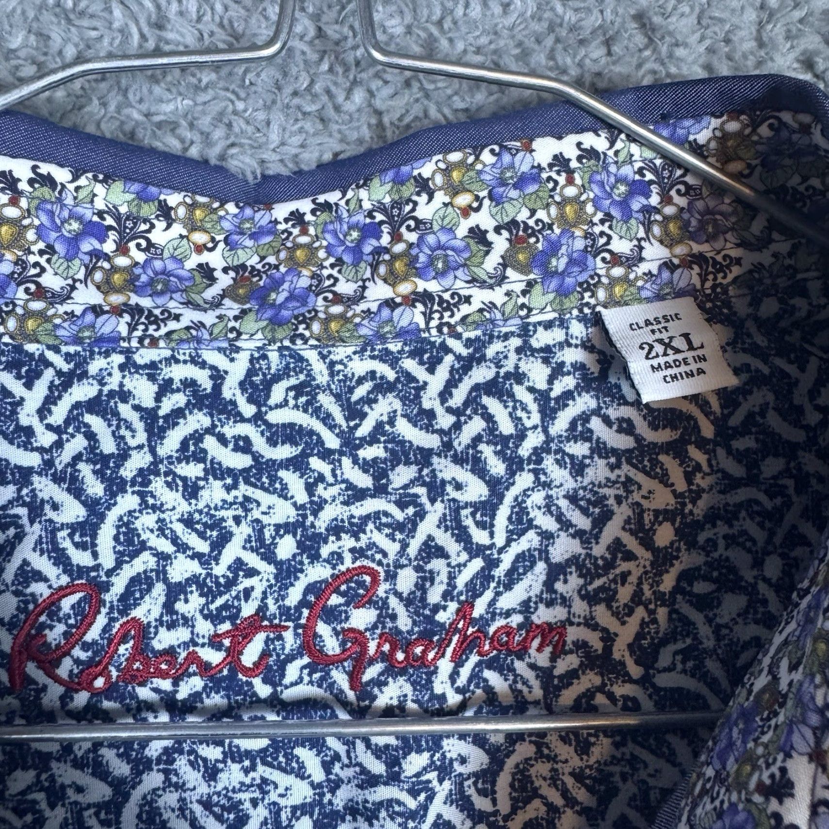 Robert Graham Robert Graham Shirt Mens 2XL Classic Floral Button-Up Knit Blue Cotton Long Sleeve Preppy Modern American Flip Cuff Size US XXL / EU 58 / 5 - 6 Thumbnail