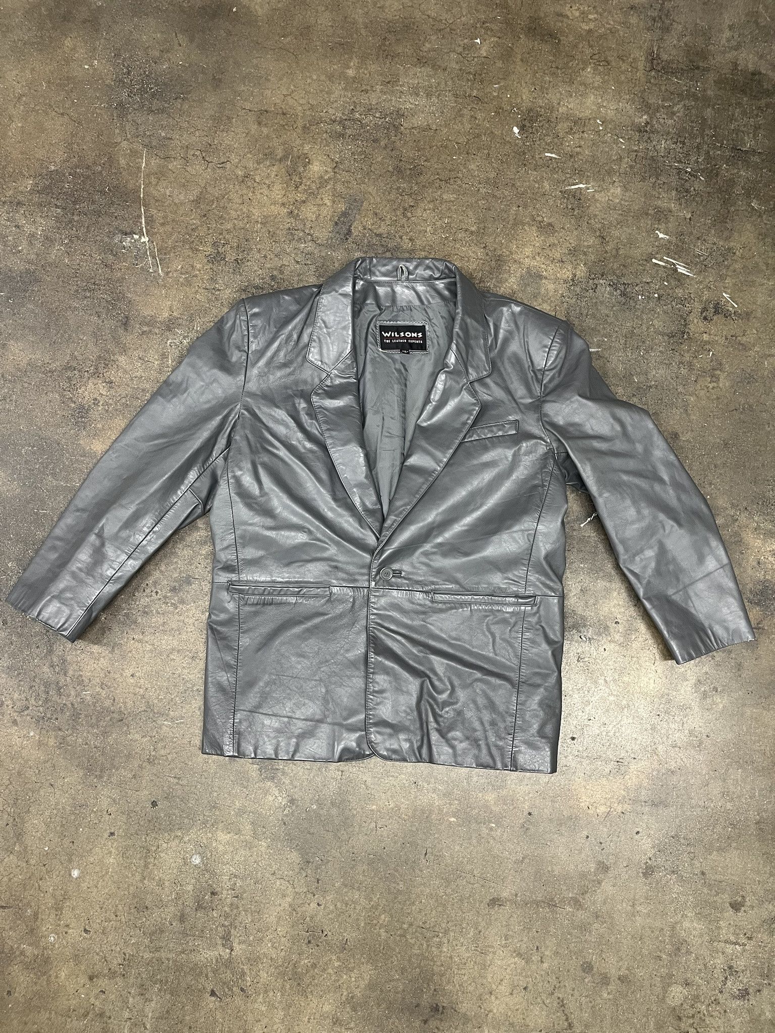Leather × Wilsons Leather Vintage 90s Wilson Leather Jacket Gray Leather Coat Size L Size US L / EU 52-54 / 3 - 1 Thumbnail