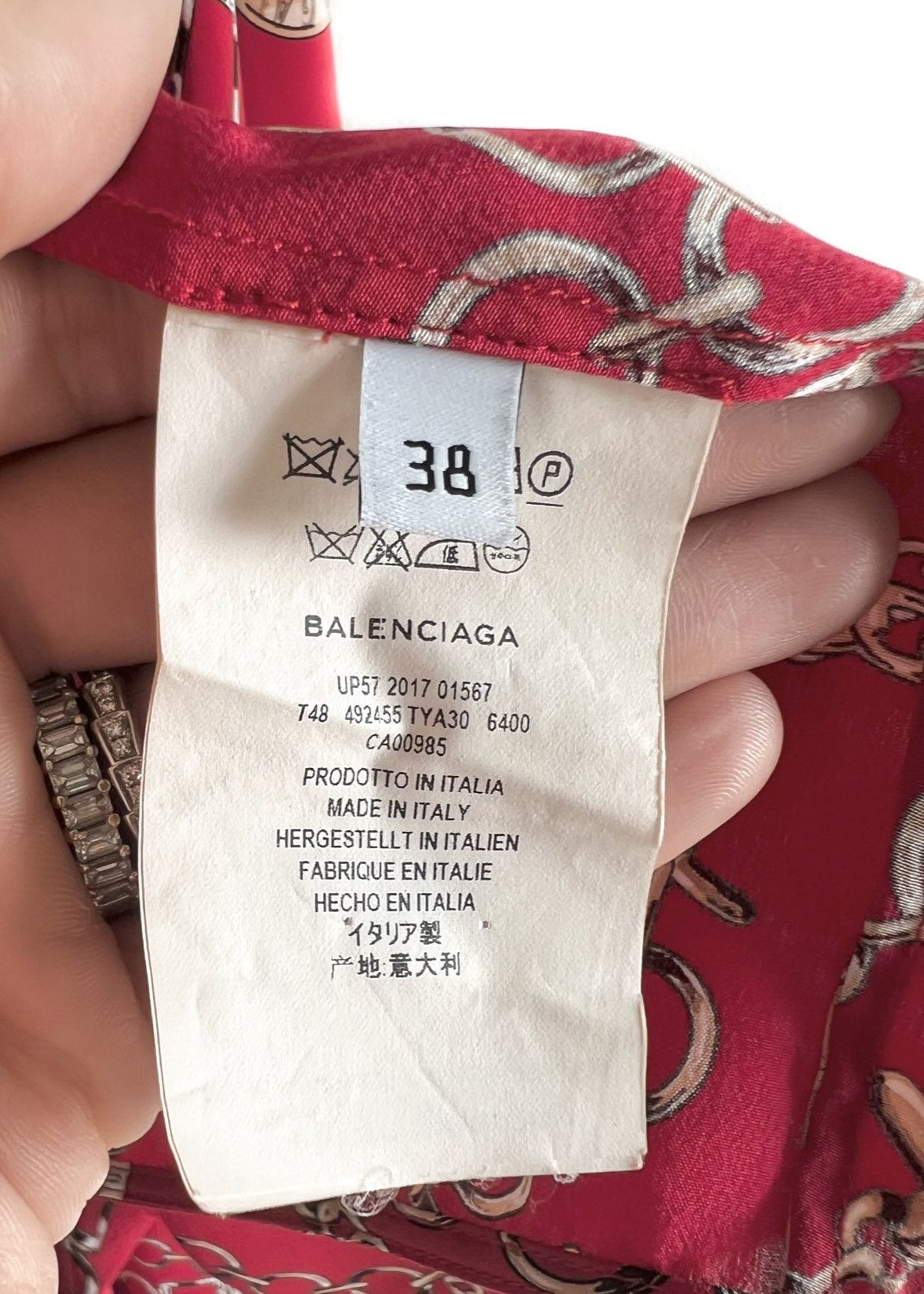 Balenciaga Balenciaga FW 2017 Red Chain Print Wrap Silk Kimono Blouse Size M / US 6-8 / IT 42-44 - 9 Thumbnail