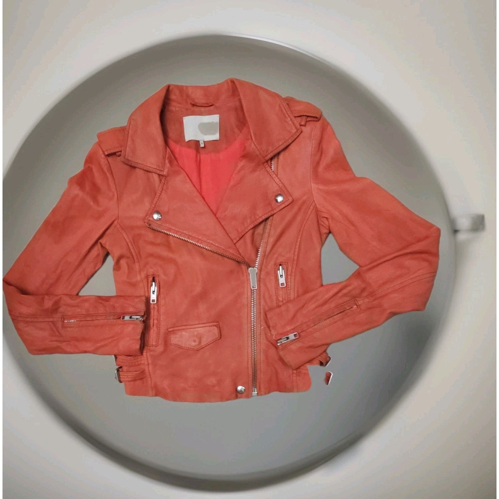 Iro IRO Ashville Lamb Leather Moto Jacket in Powder Pink Size 0 Size XS / US 0-2 / IT 36-38 - 1 Thumbnail