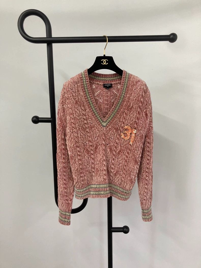 Chanel Chanel 22B Pink V-Neck Knit Top - dmc Size US XS / EU 42 / 0 - 1 Thumbnail