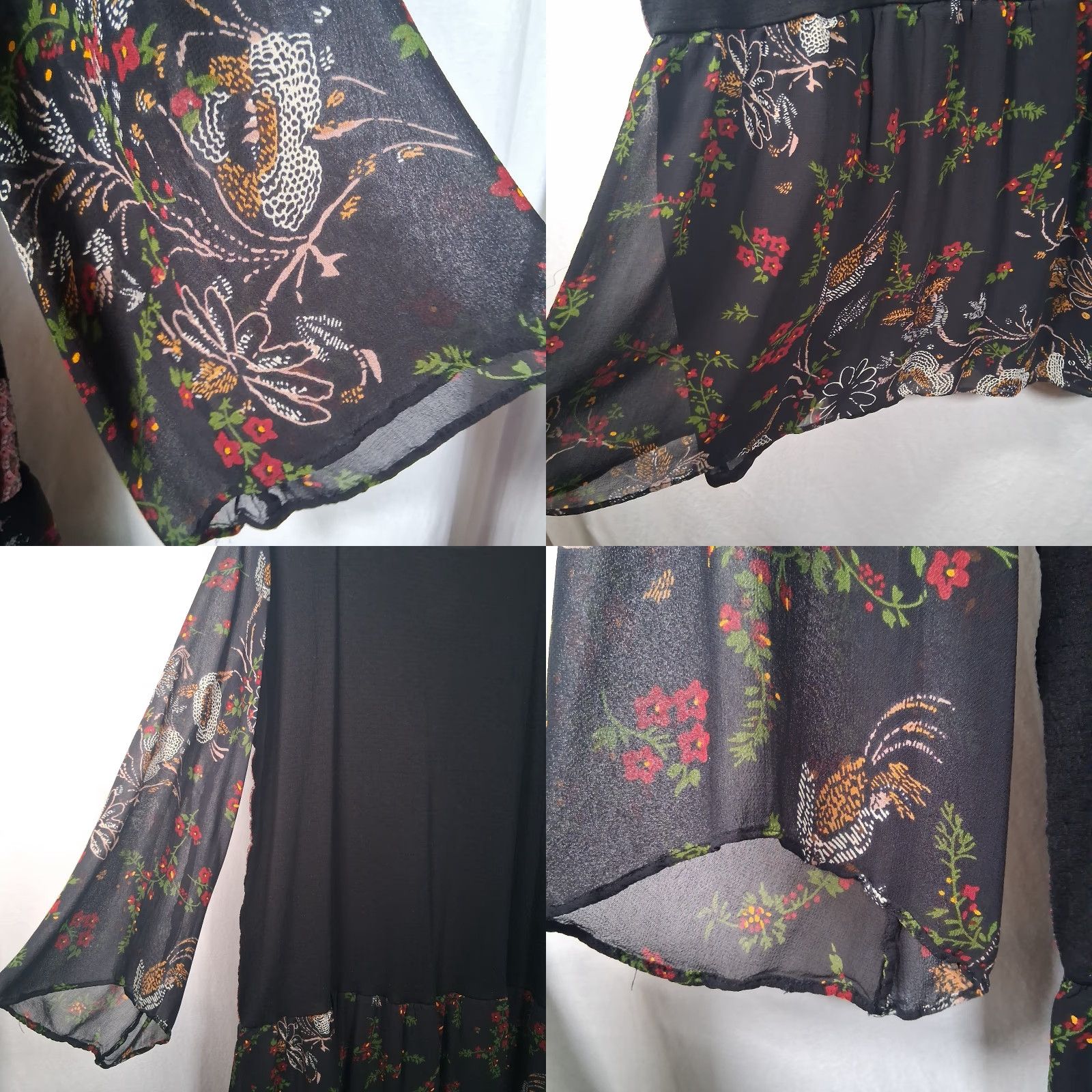 Vintage Pyramid Collection Dress XL Black Knit Sheer Floral Long Slv Whimsigoth Witchy Women Size XL / US 12-14 / IT 48-50 - 8 Thumbnail