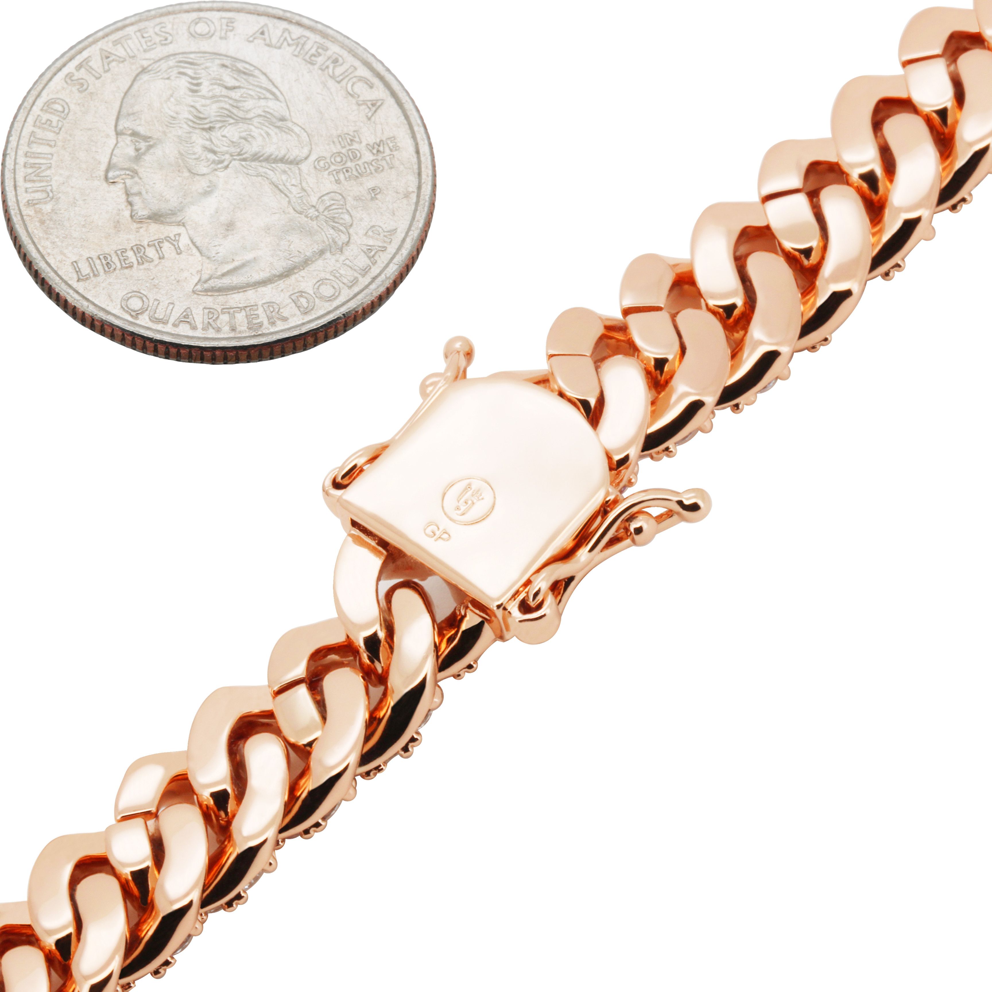 Other 14k Rose Gold Plated AAA CZ 10mm Cuban Chain Necklace 24” Size ONE SIZE - 4 Thumbnail