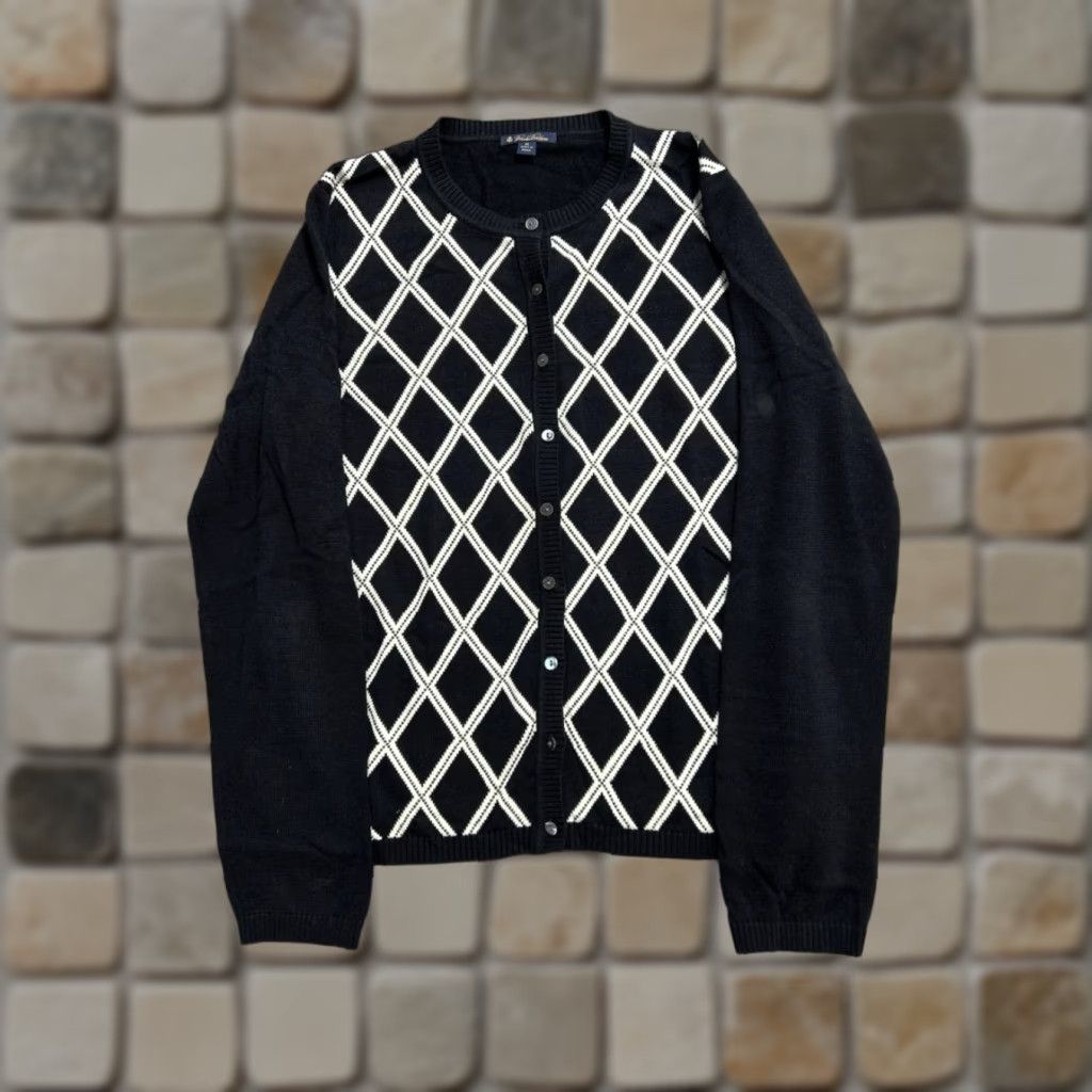Brooks Brothers Brooks Brothers Cardigan Sweater Women Medium Black Silk Diamond Print Crew Neck Size M / US 6-8 / IT 42-44 - 1 Thumbnail