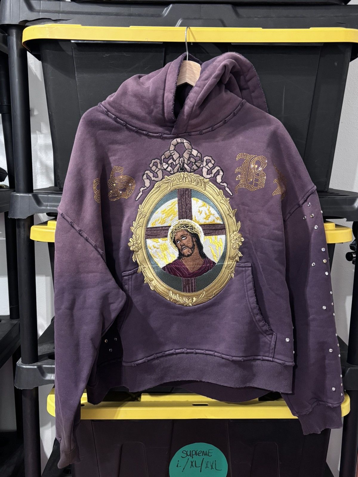 Designer SSBD CHRIST SAVES PURPLE DYE HOODIE Size US XL / EU 56 / 4 - 1 Thumbnail