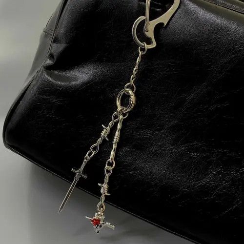Jewelry Silver Sword and Rose Cross Keychain, Gothic Charm Size ONE SIZE - 2 Thumbnail