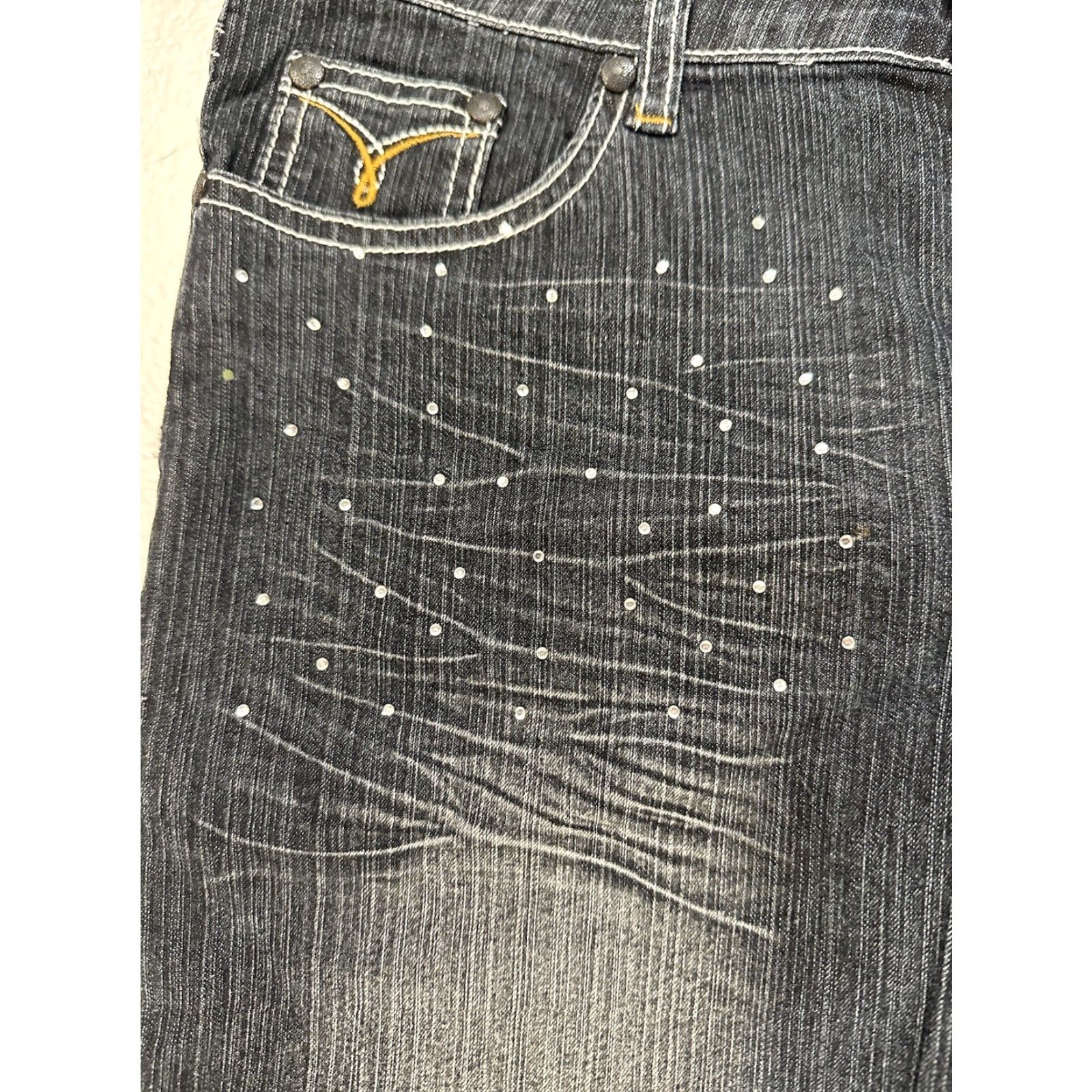 Vintage Jenny Jo Womens Dark Wash Capri Jeans With Rhinestone Accents Gems / Rhinestones Capri Jeans Women M Dark Blue 90s? Size 32" / US 10 / IT 46 - 5 Thumbnail