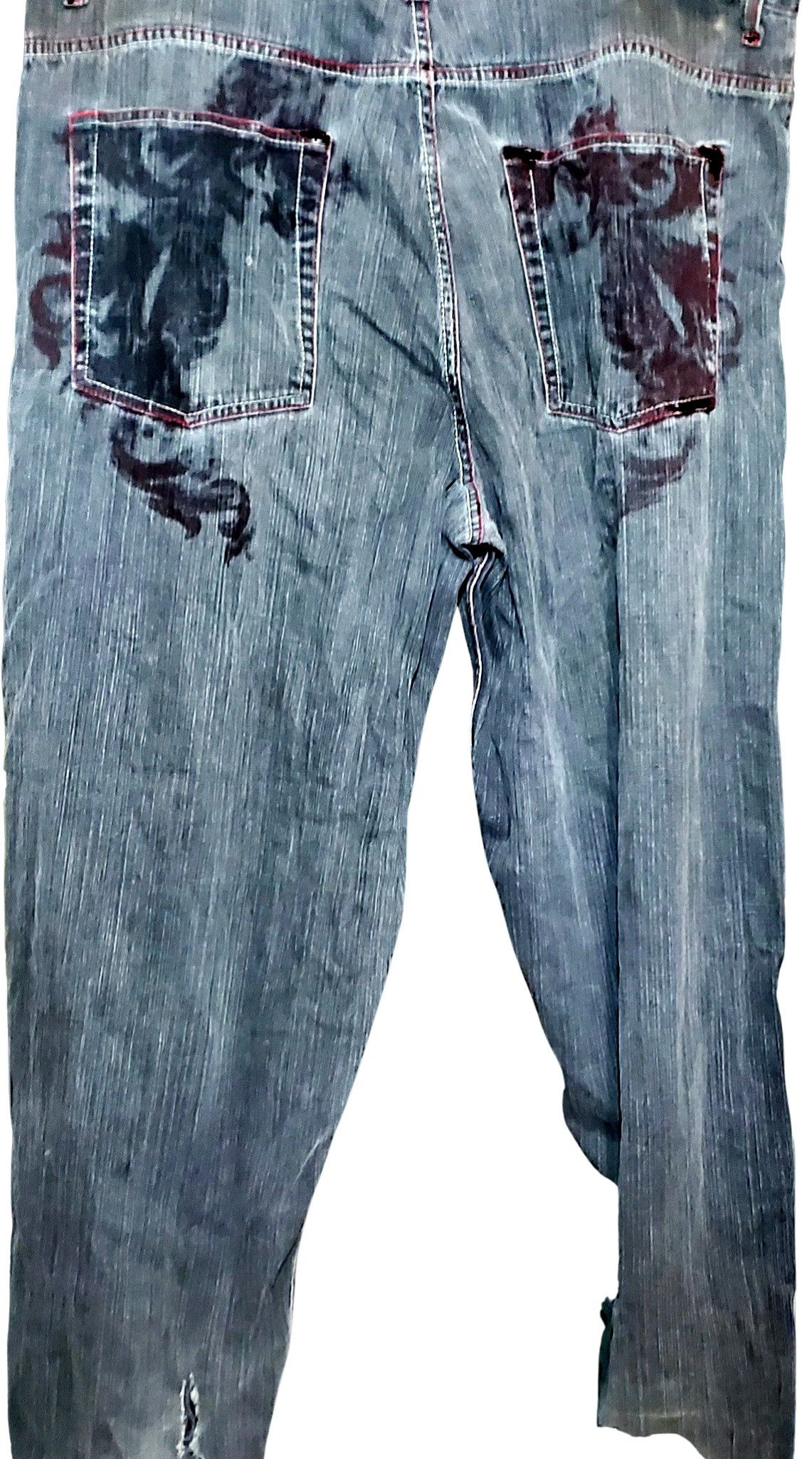 Other Y2K Black Baggy Jeans Mens 44 Red Dragon Print Faded Grunge Size US 44 / EU 60 - 2 Thumbnail