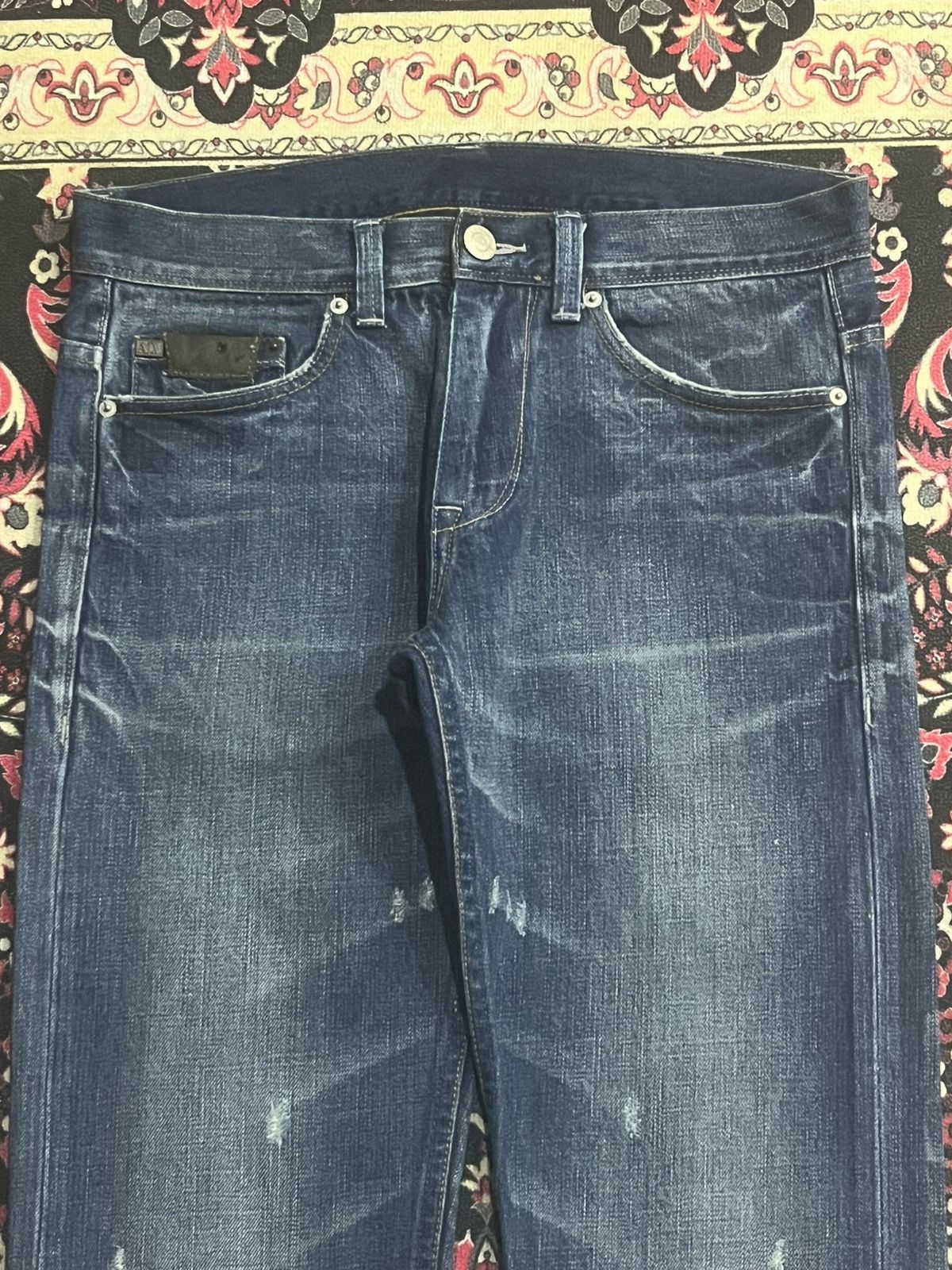 Armani Exchange Vintage Armani Exchange Blue Washed Fringe Straight Leg Jean Size US 31 - 5 Thumbnail